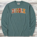 Doodle Fall Faux Patchwork Long Sleeve Tee - Blue Spruce