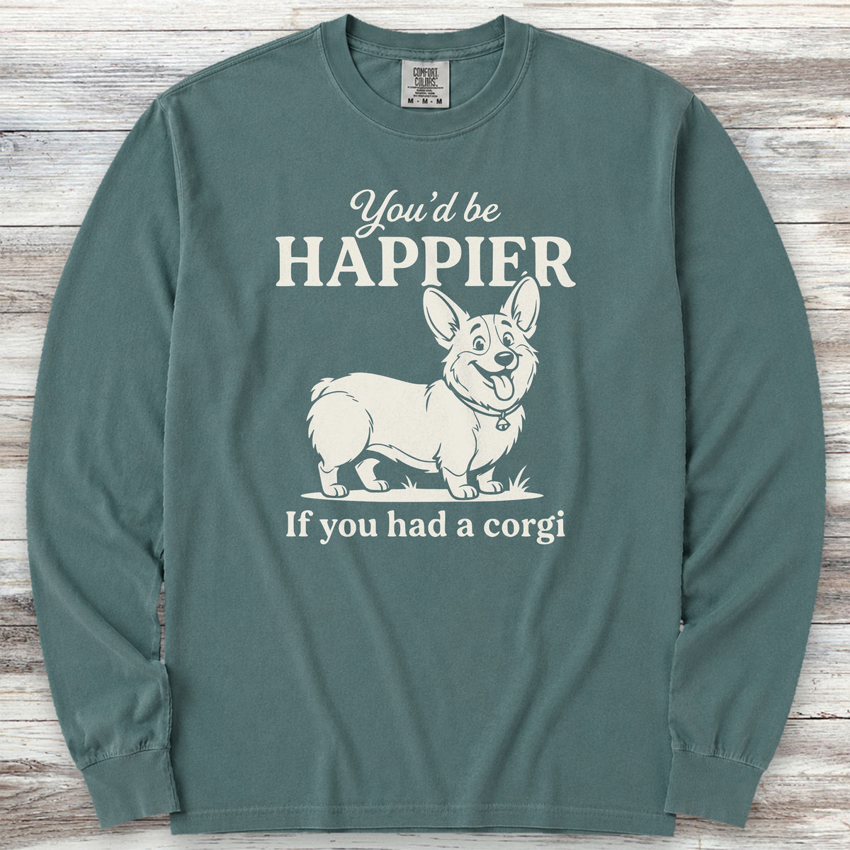 Corgi Happier Long Sleeve Tee - Blue Spruce