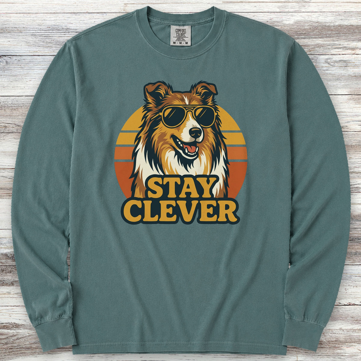 Rough Collie Stay Clever Long Sleeve Tee - Blue Spruce