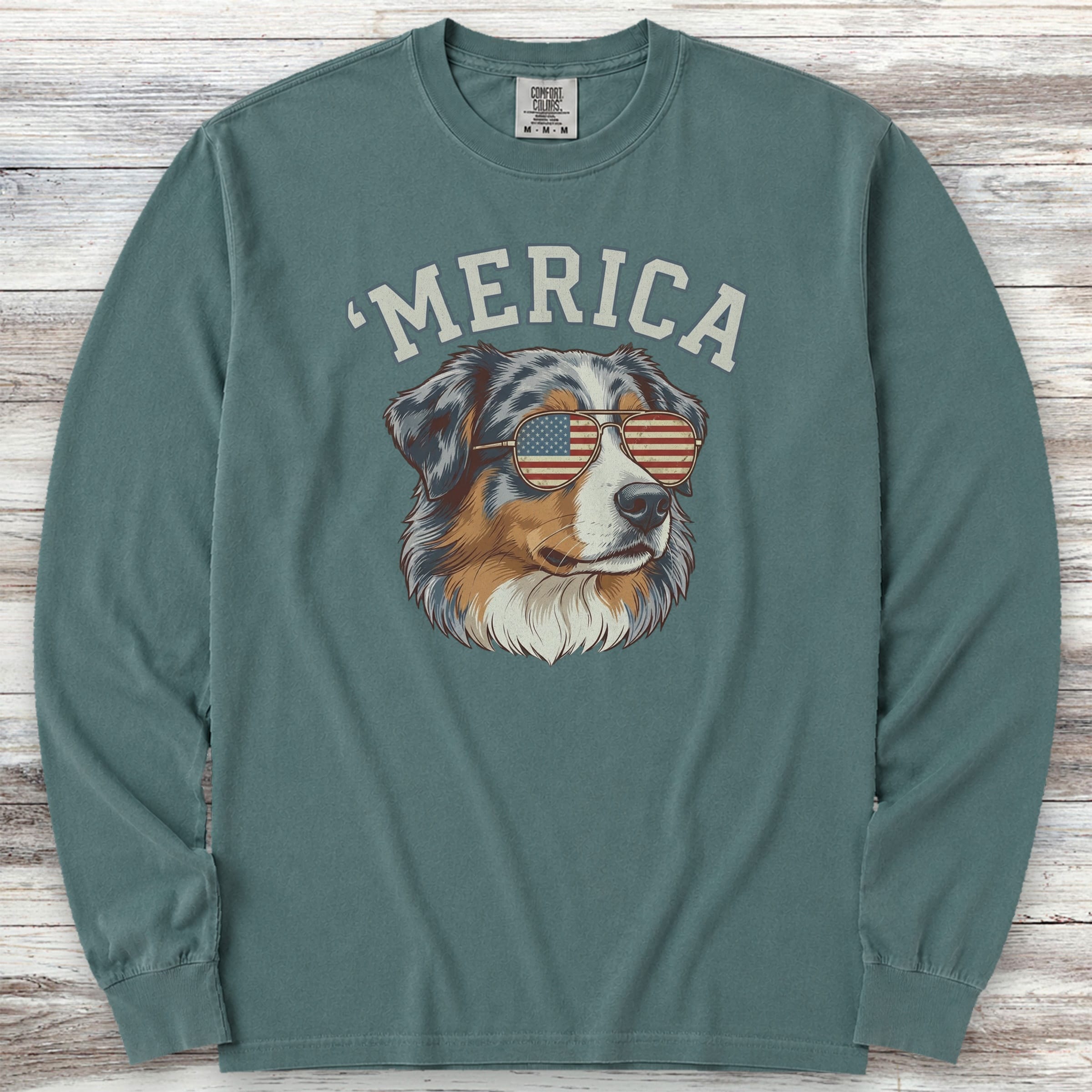 Australian Shepherd 'Merica Long Sleeve Tee - Blue Spruce