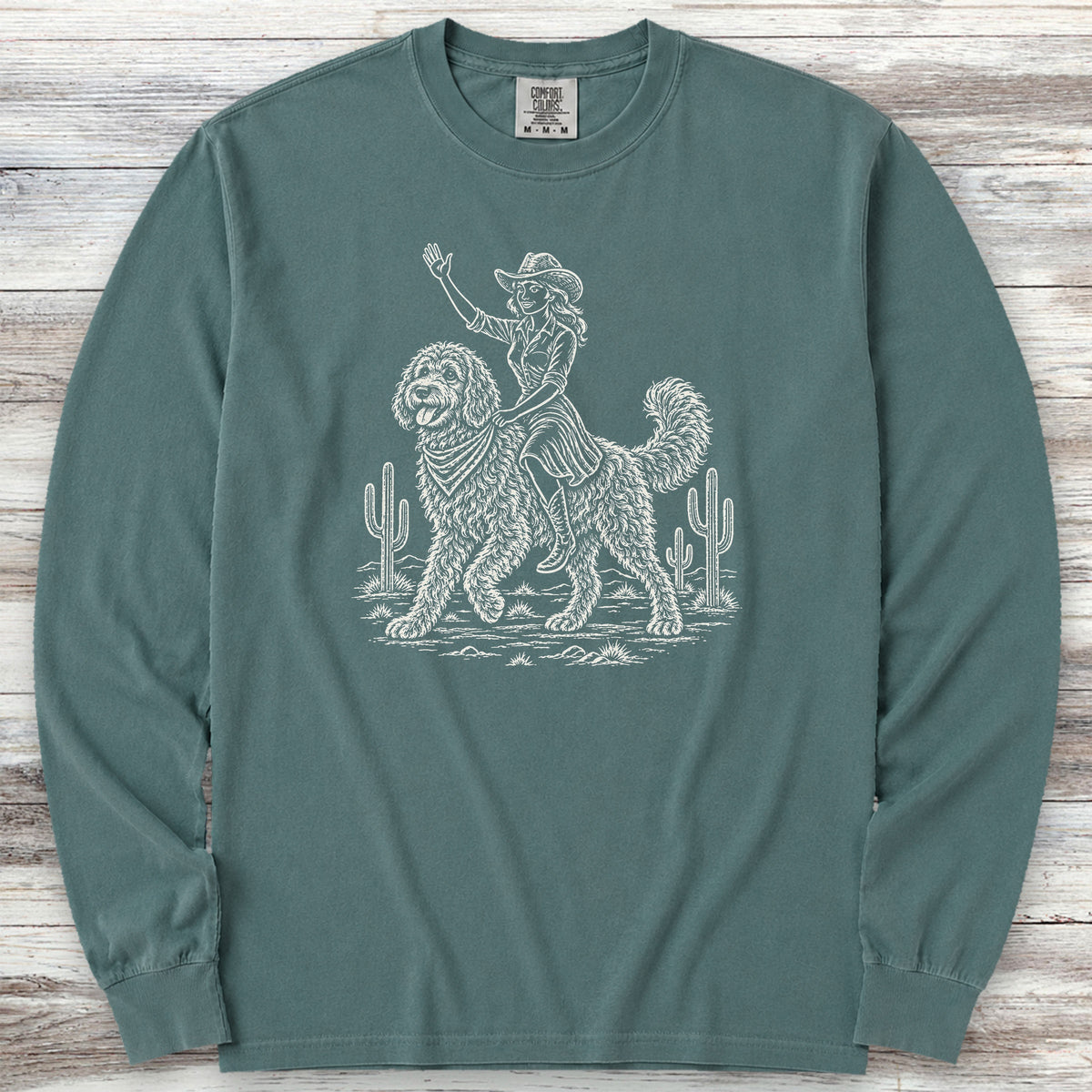 Doodle Cowgirl Long Sleeve Tee - Blue Spruce
