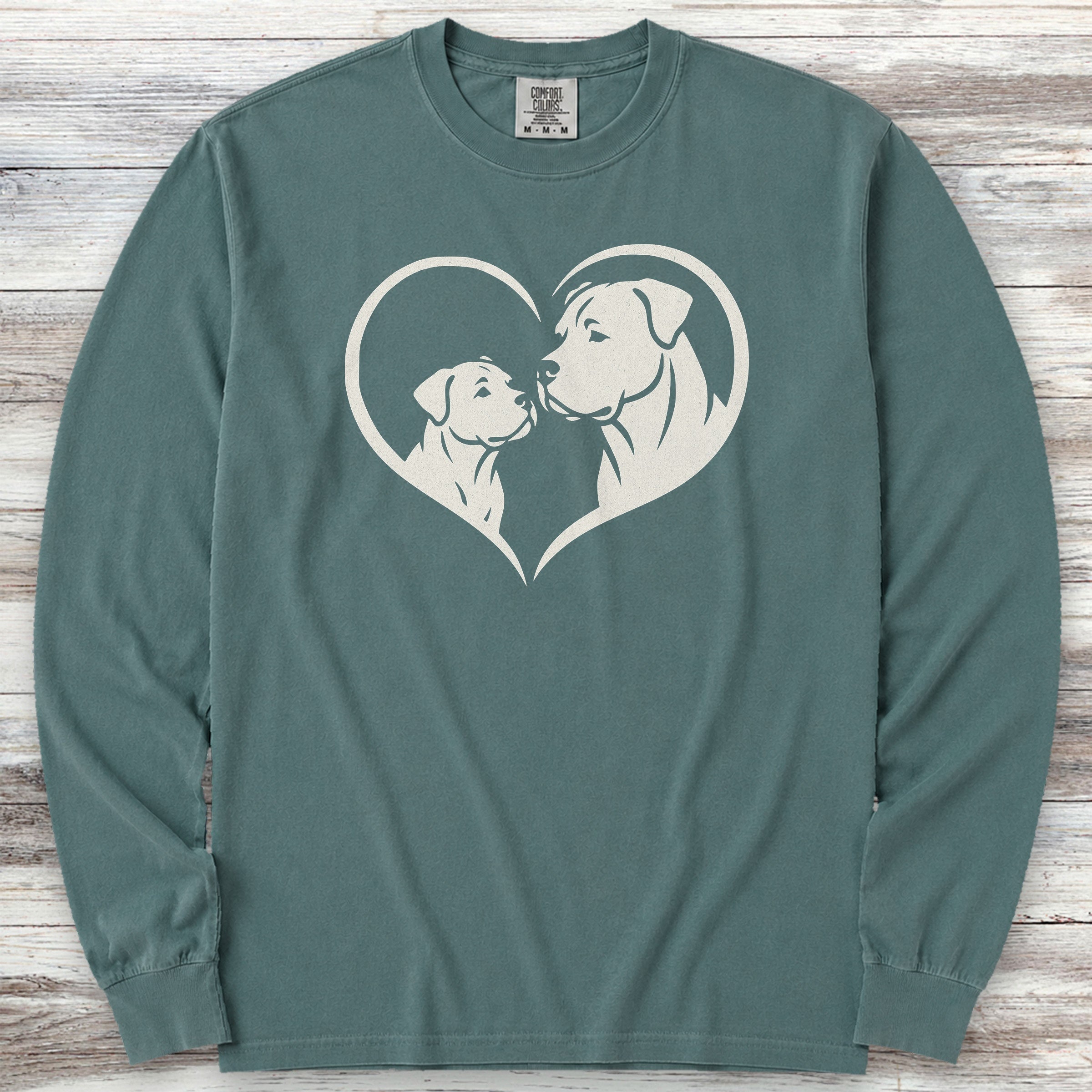 Cane Corso Heart Bond Natural Long Sleeve Tee - Blue Spruce