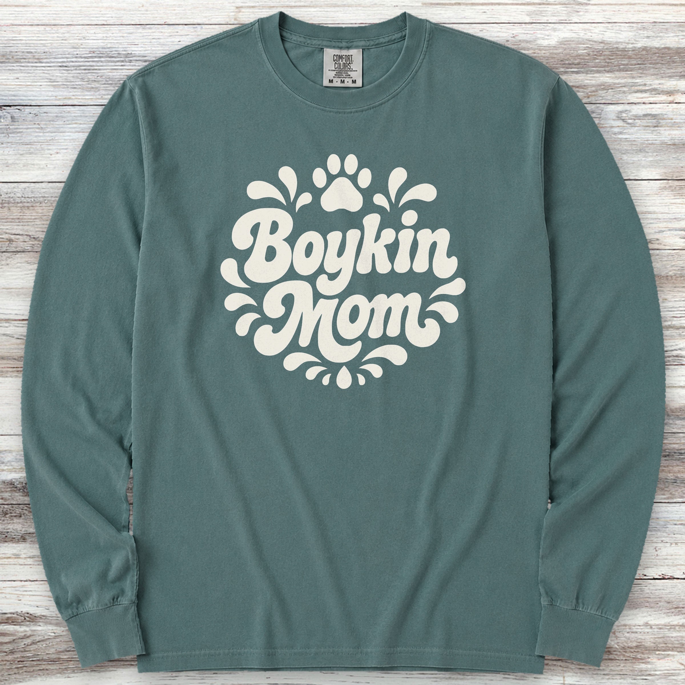 Boykin Spaniel Groovy Mom Long Sleeve Tee - Blue Spruce