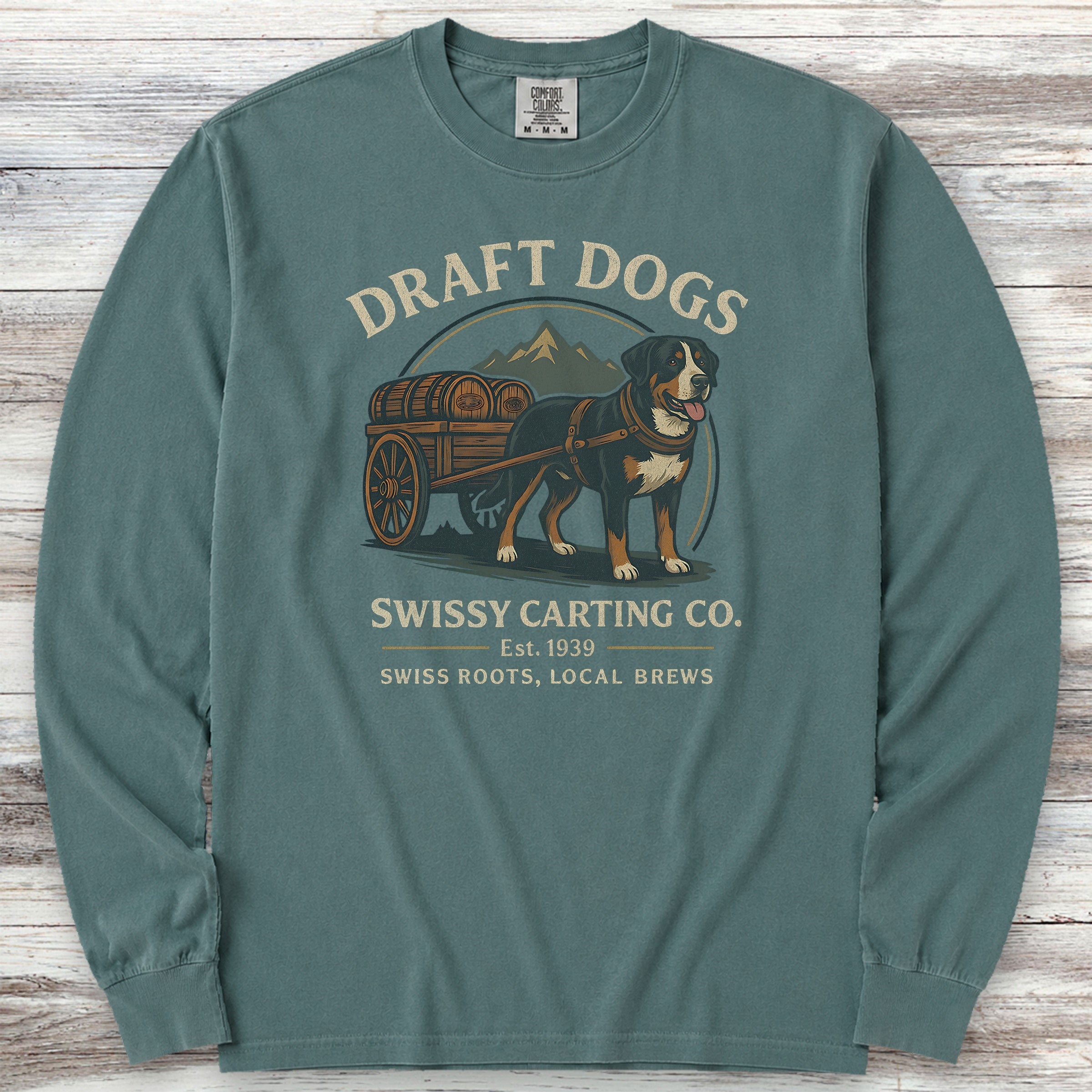 Swiss Mountain Dog Draft Dogs Long Sleeve Tee - Blue Spruce