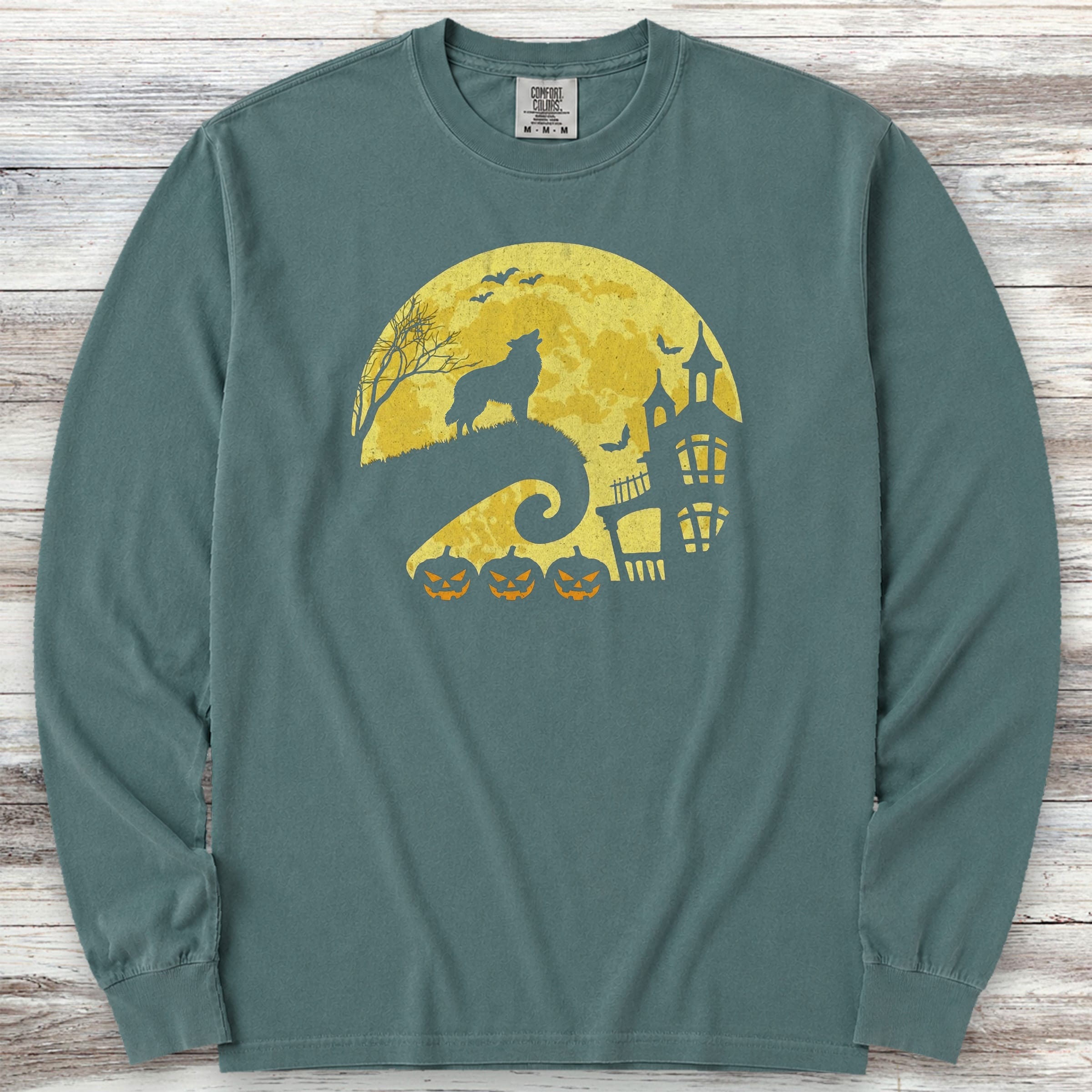 Belgian Tervuren Halloween Moon Long Sleeve Tee - Blue Spruce