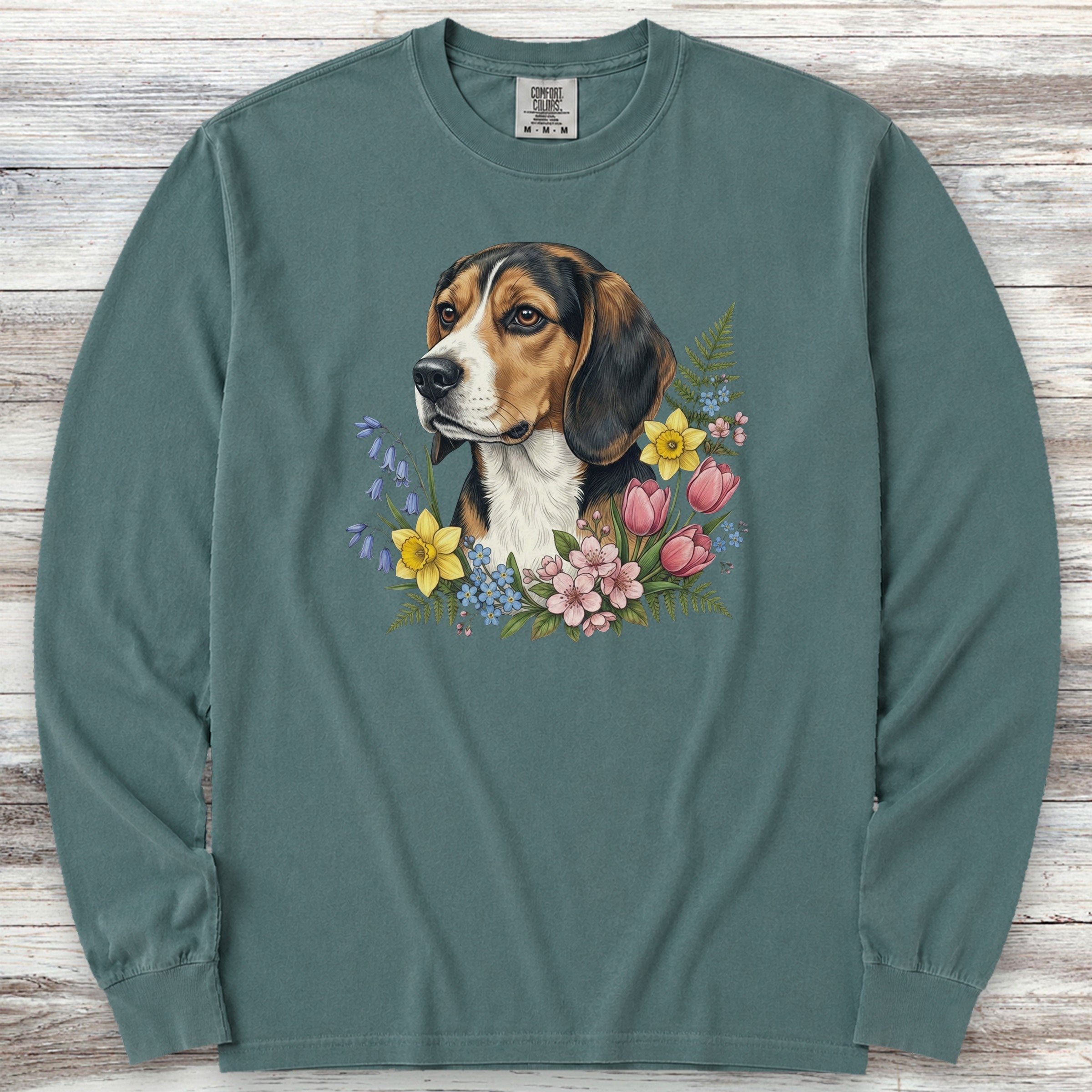 Beagle Spring Portrait Long Sleeve Tee - Blue Spruce