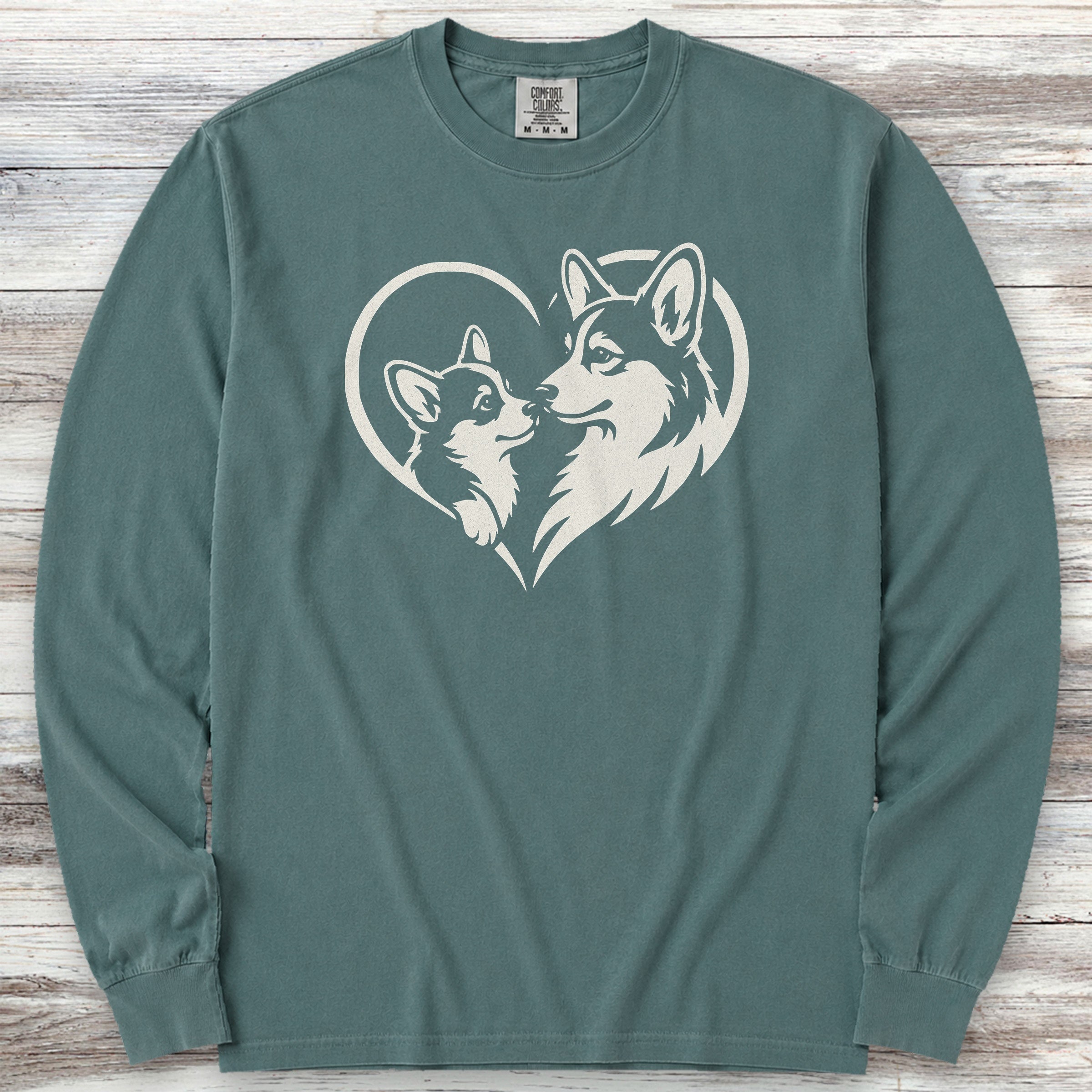 Corgi Heart Bond Long Sleeve Tee - Blue Spruce