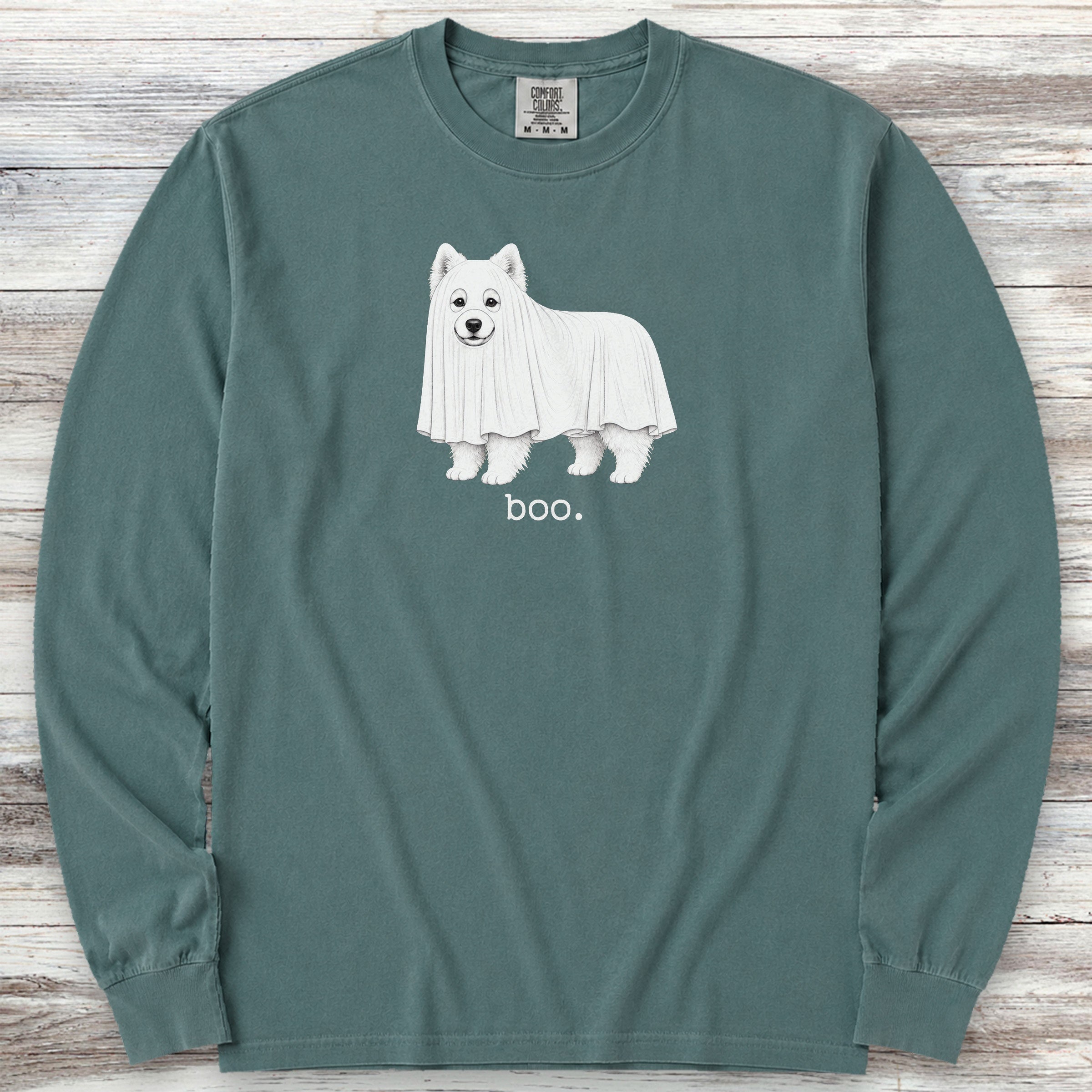 Samoyed Boo Long Sleeve Tee - Blue Spruce