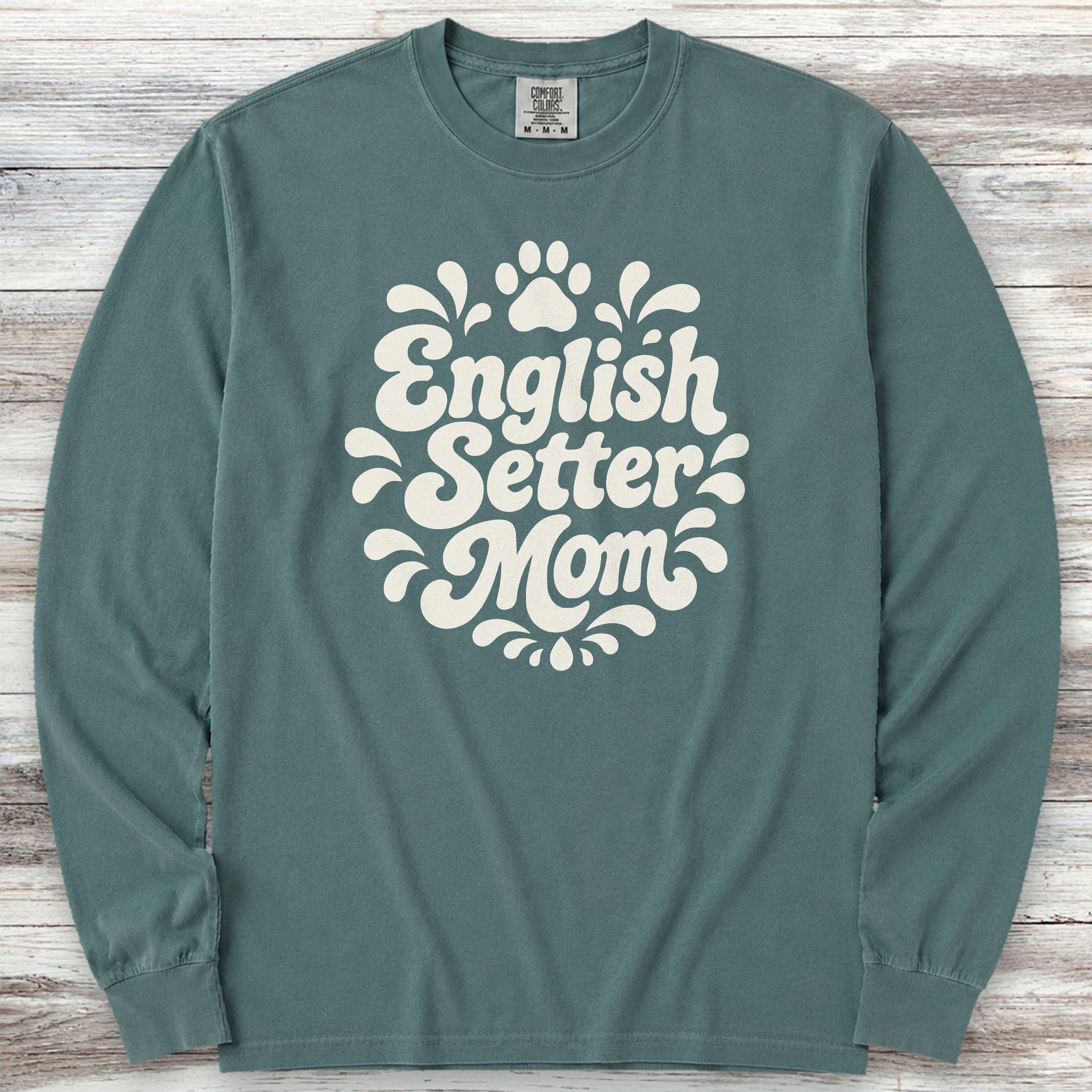 English Setter Groovy Mom Long Sleeve Tee - Blue Spruce