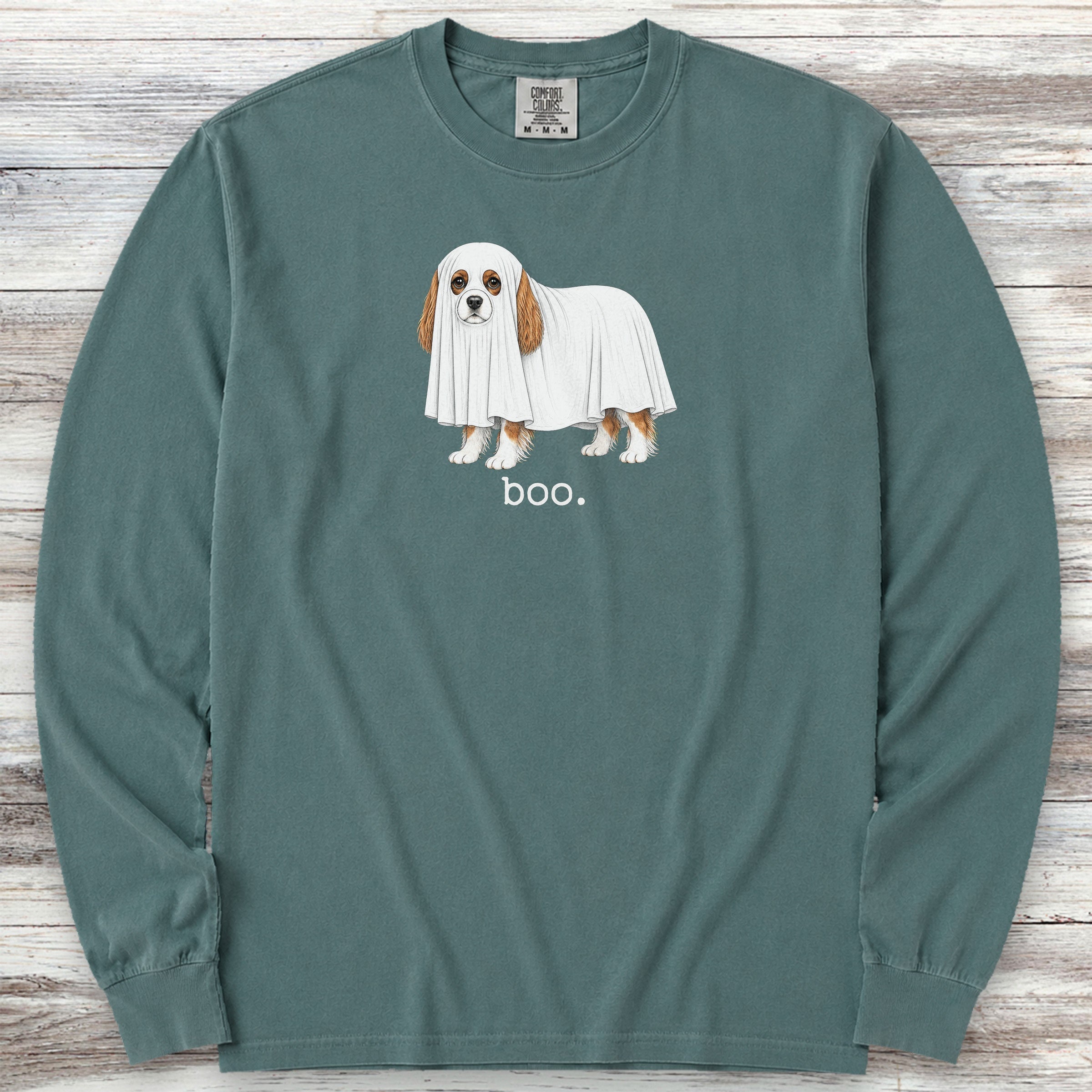 Cavalier King Charles Spaniel Boo Long Sleeve Tee - Blue Spruce