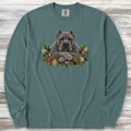 Cane Corso Gray Winter Greenery Faux Embroidery Long Sleeve Tee - Blue Spruce