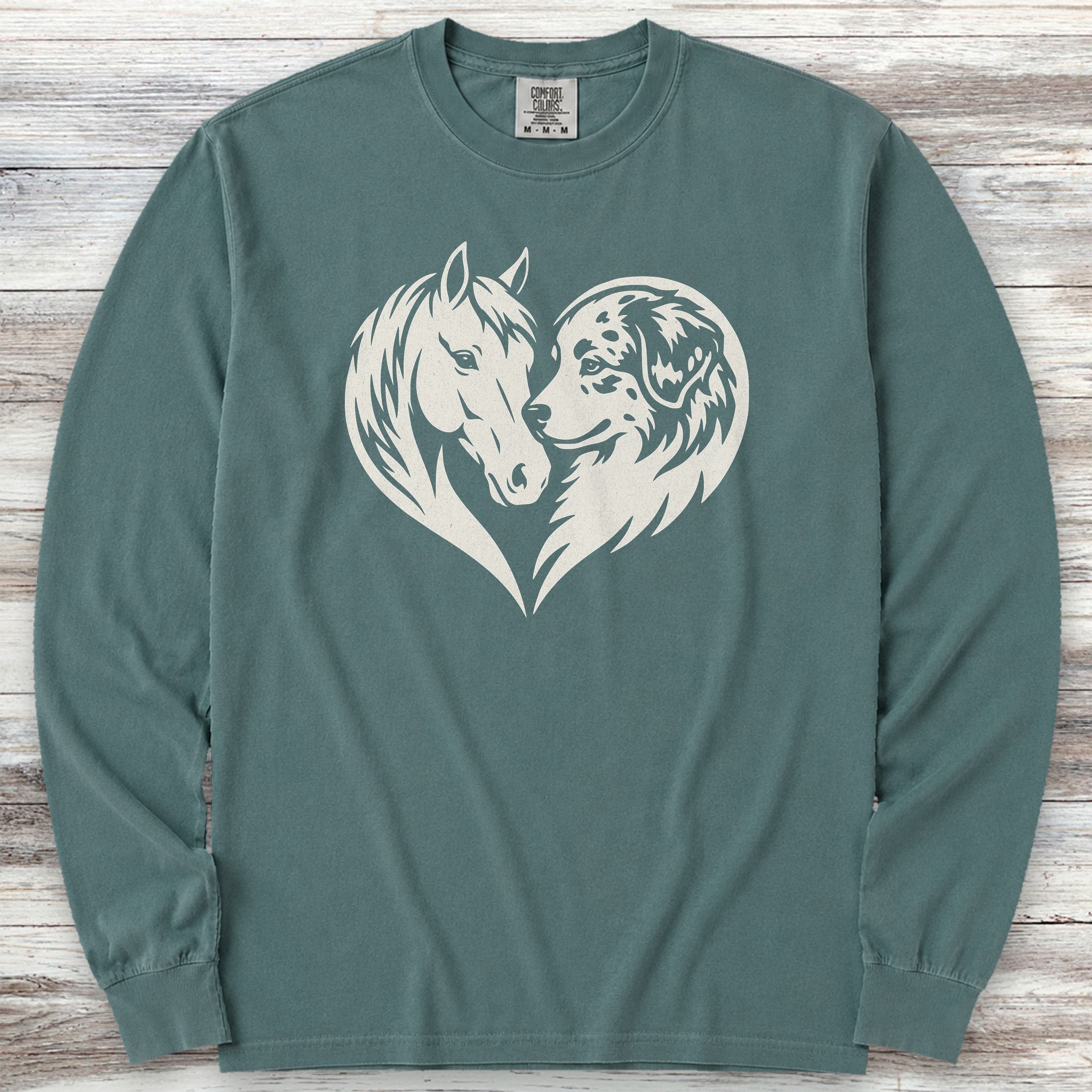 Australian Shepherd Horse Heart Bond Long Sleeve Tee - Blue Spruce