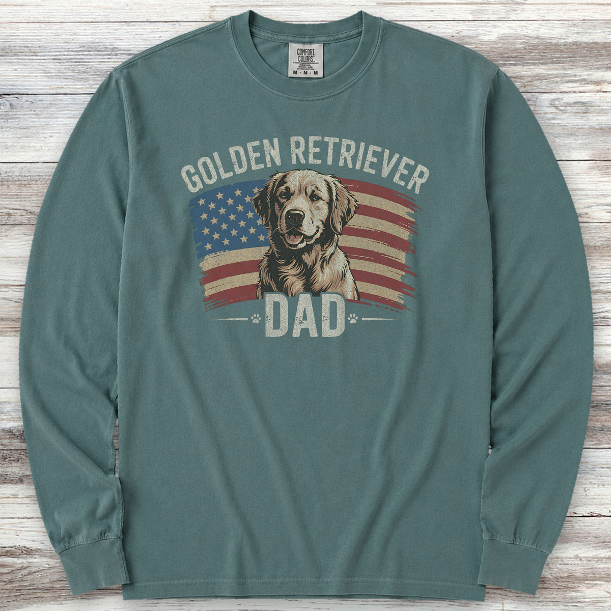 Golden Retriever Dad Flag Long Sleeve Tee - Blue Spruce