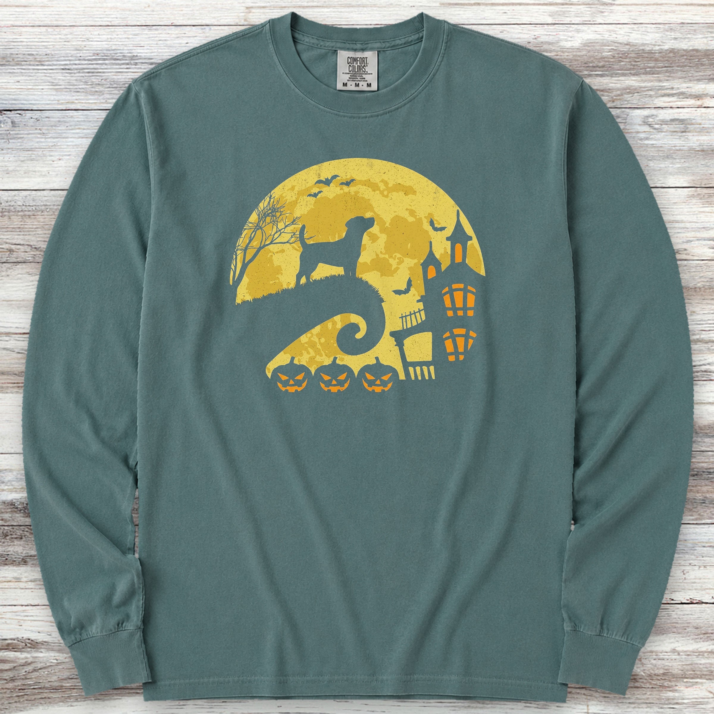 Jack Russell Terrier Halloween Moon Long Sleeve Tee - Blue Spruce