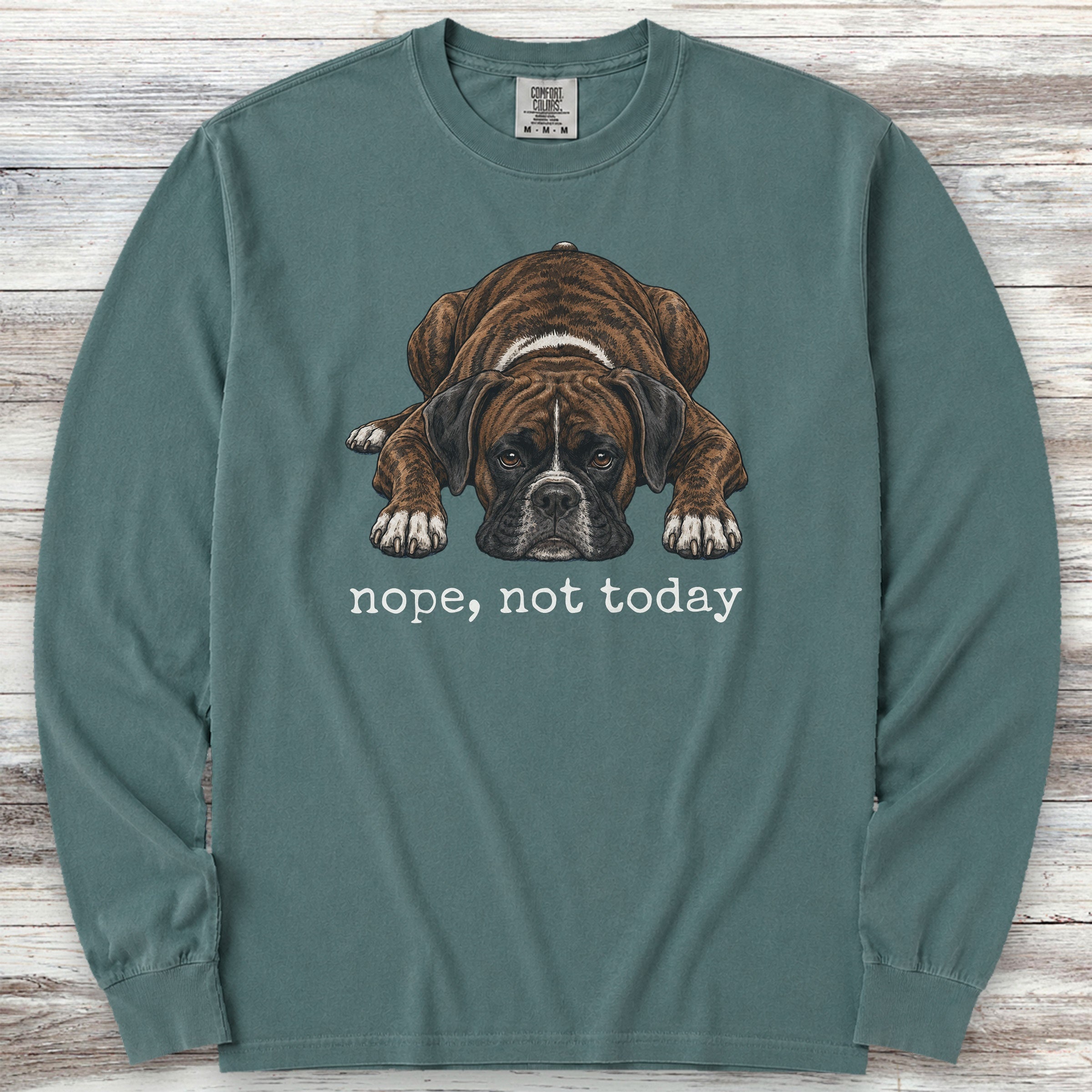 Boxer Brindle Nope Long Sleeve Tee - Blue Spruce