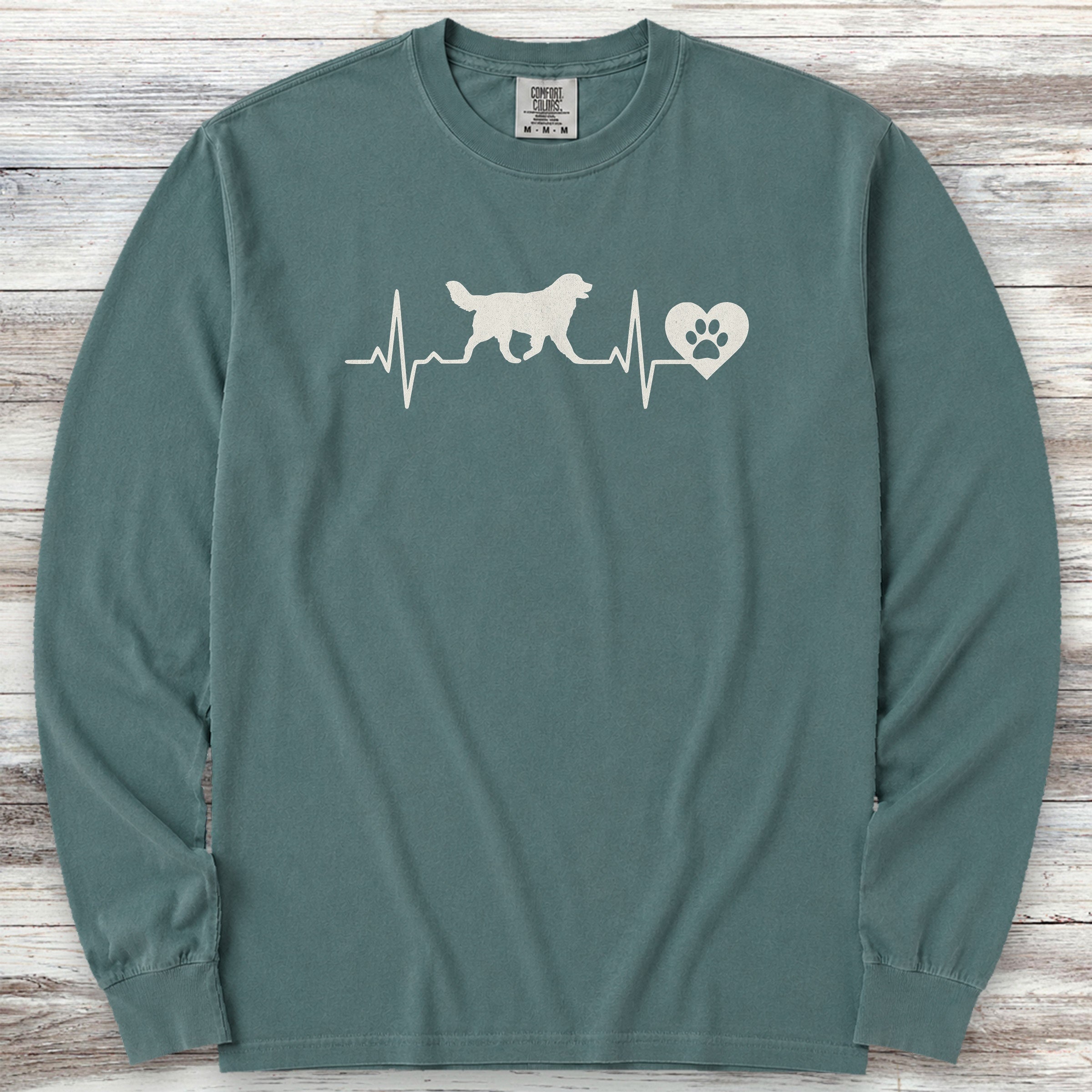 Bernese Mountain Dog Heartbeat Long Sleeve Tee - Blue Spruce