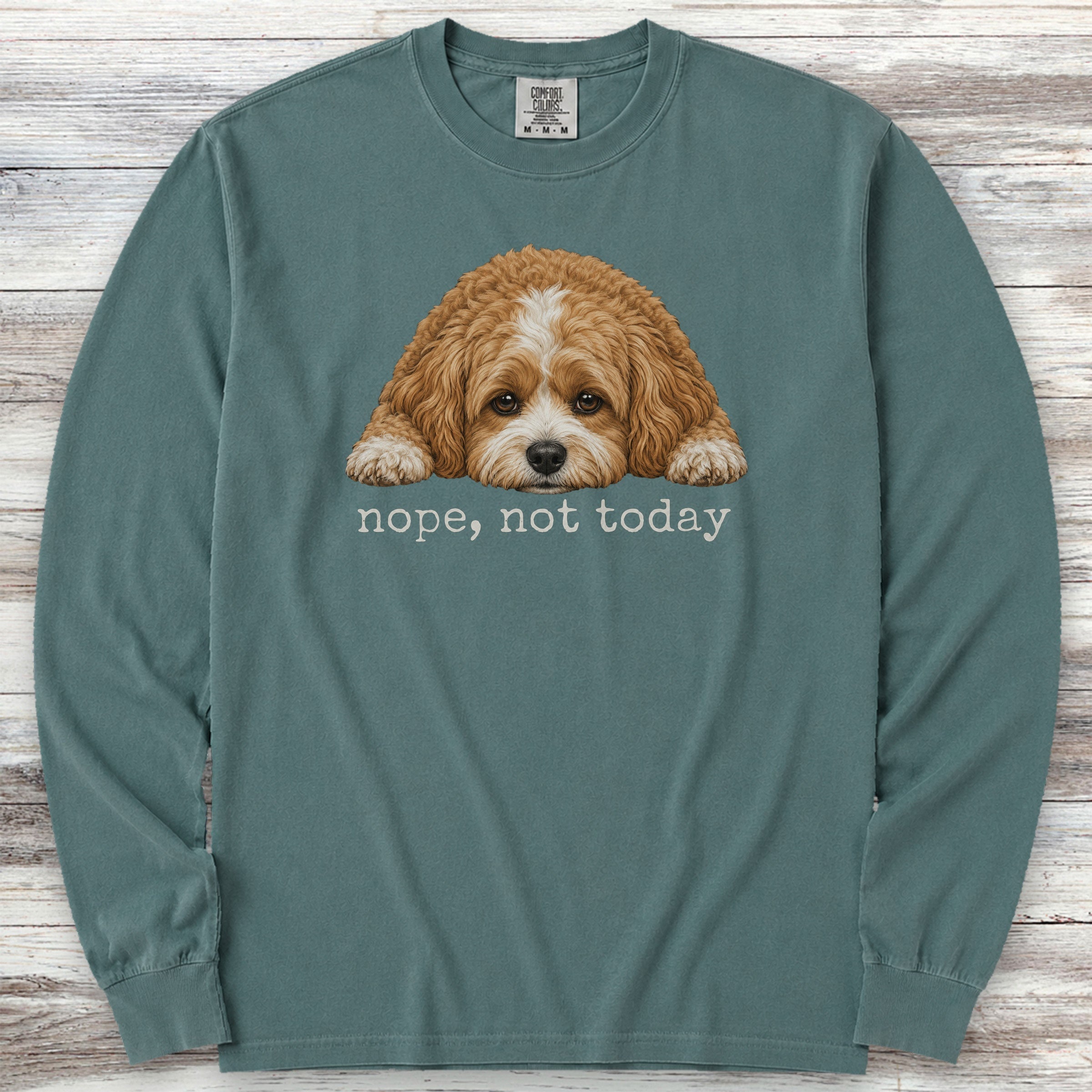 Cavapoo Nope Long Sleeve Tee - Blue Spruce