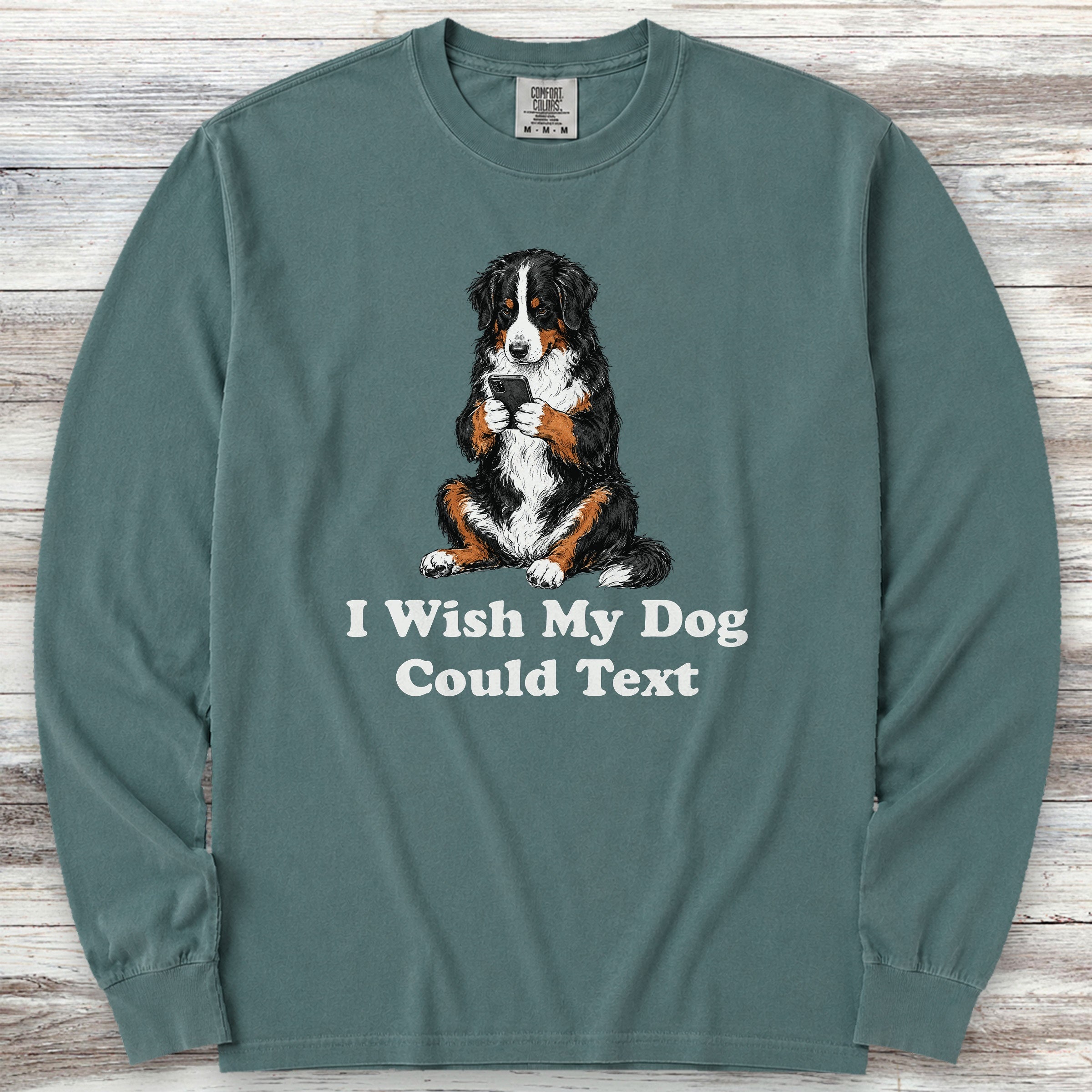 Bernese Mountain Dog Text Long Sleeve Tee - Blue Spruce