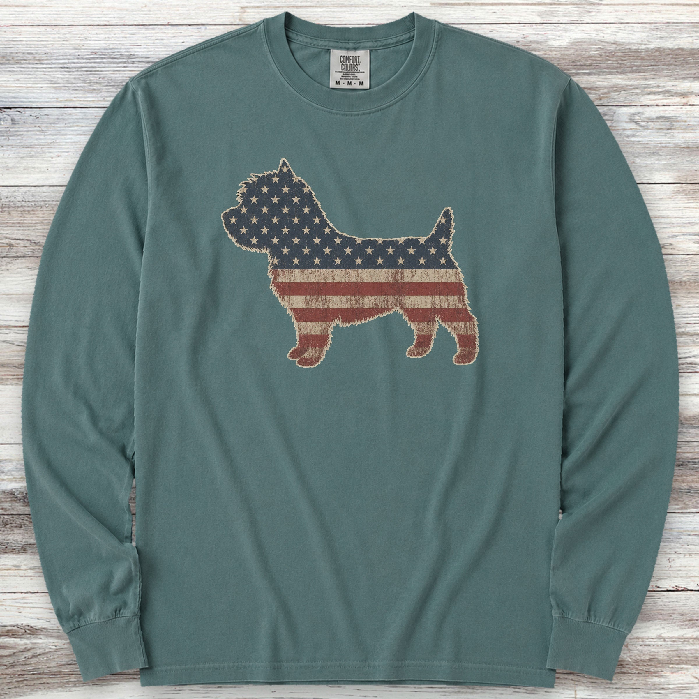 Cairn Terrier Vintage USA Long Sleeve Tee - Blue Spruce