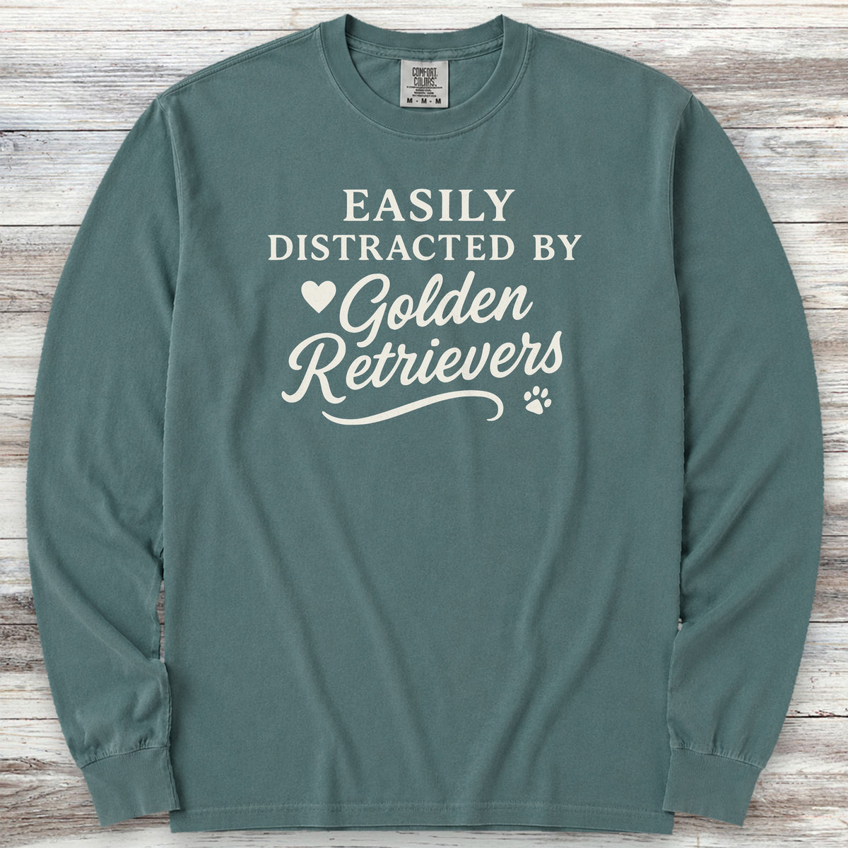 Golden Retrievers Distracted Long Sleeve Tee - Blue Spruce