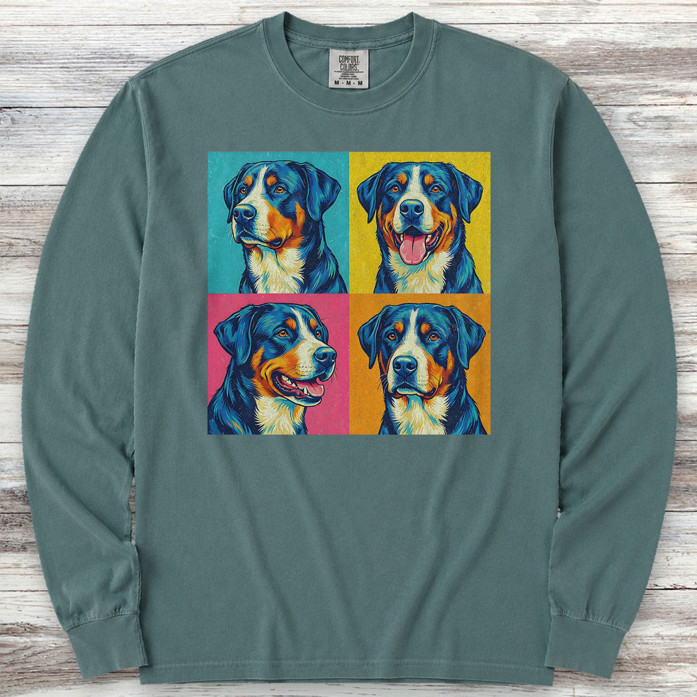 Swiss Mountain Dog Pop Art Long Sleeve Tee - Blue Spruce