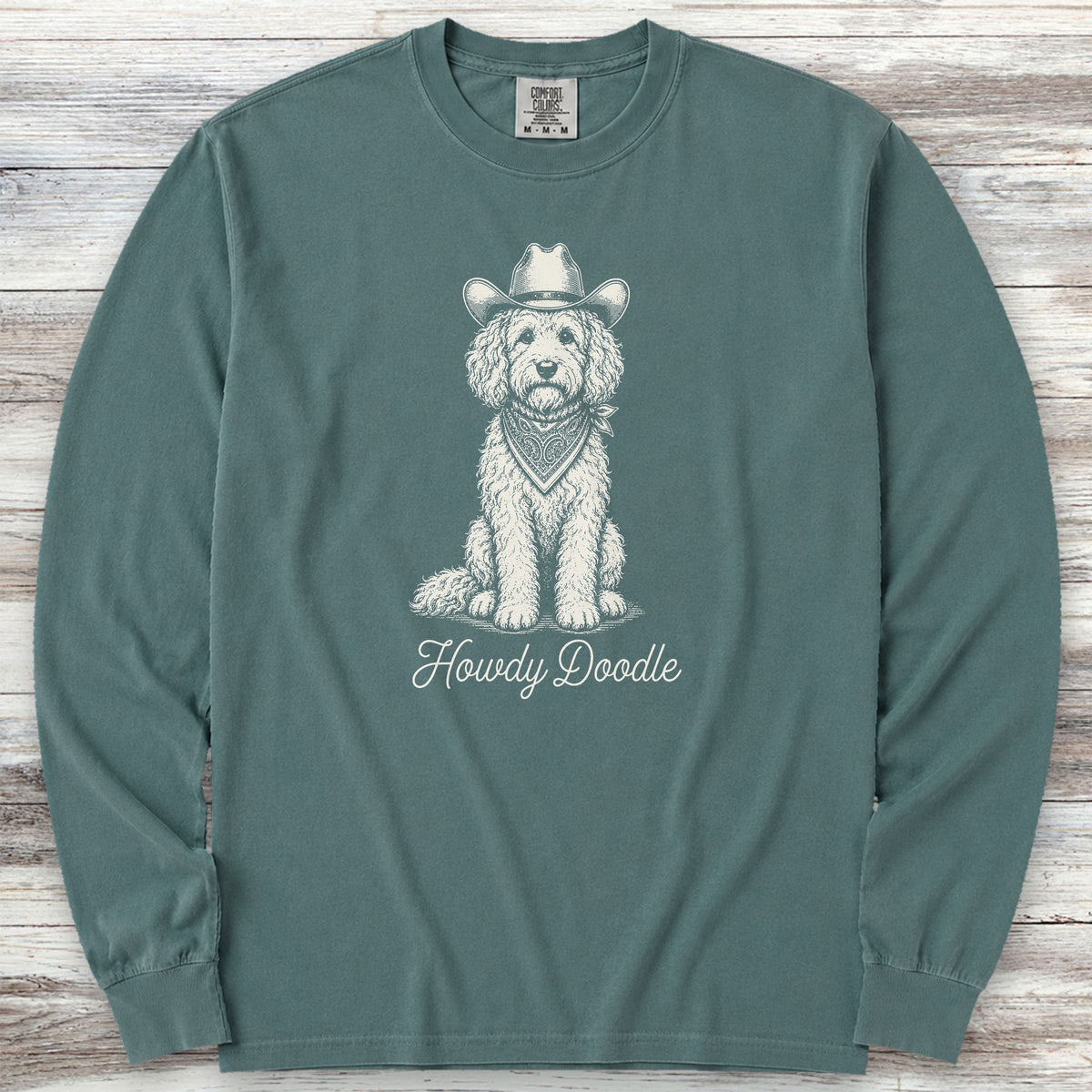 Goldendoodle Howdy Doodle Long Sleeve Tee - Blue Spruce
