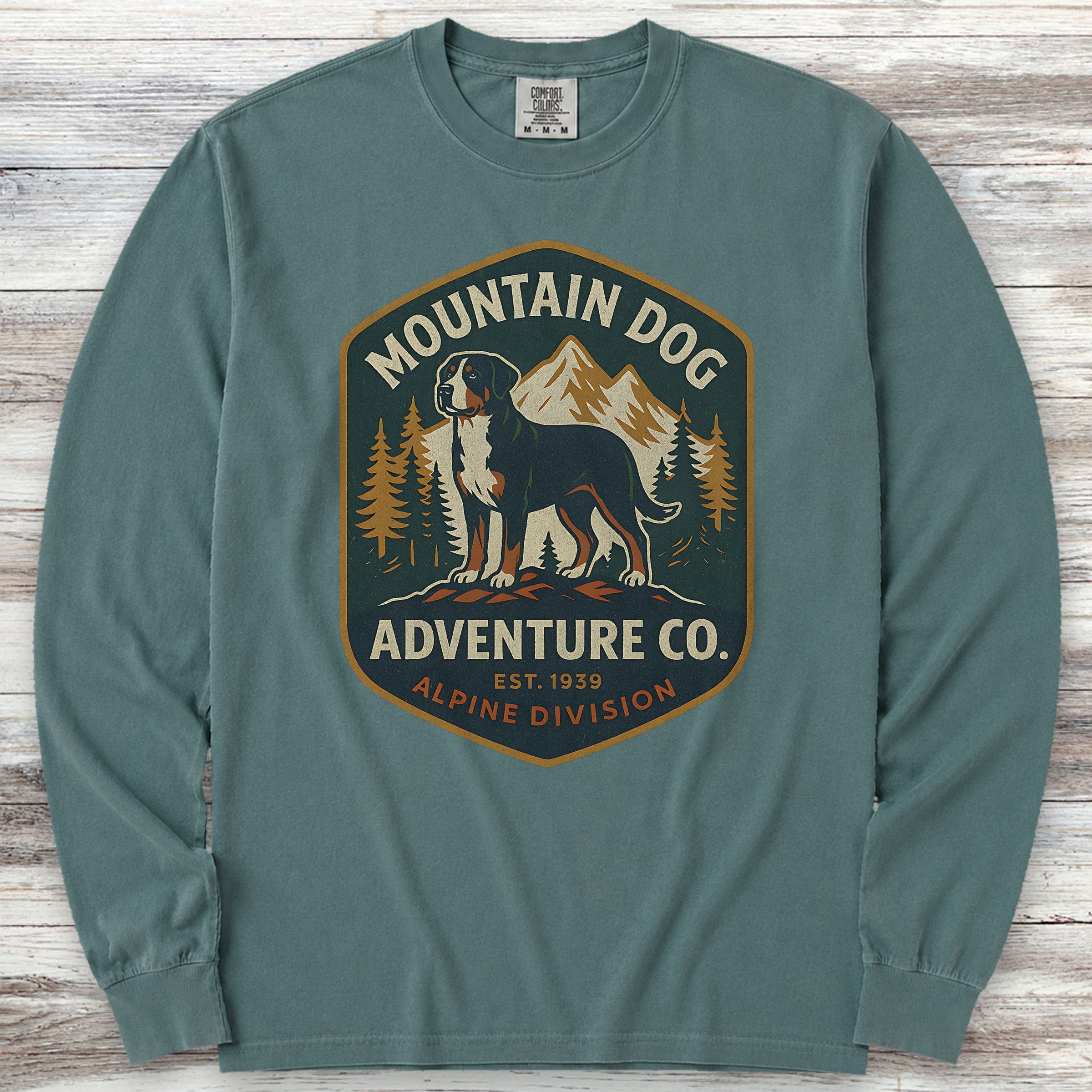 Swiss Mountain Dog Adventure Co Long Sleeve Tee - Blue Spruce
