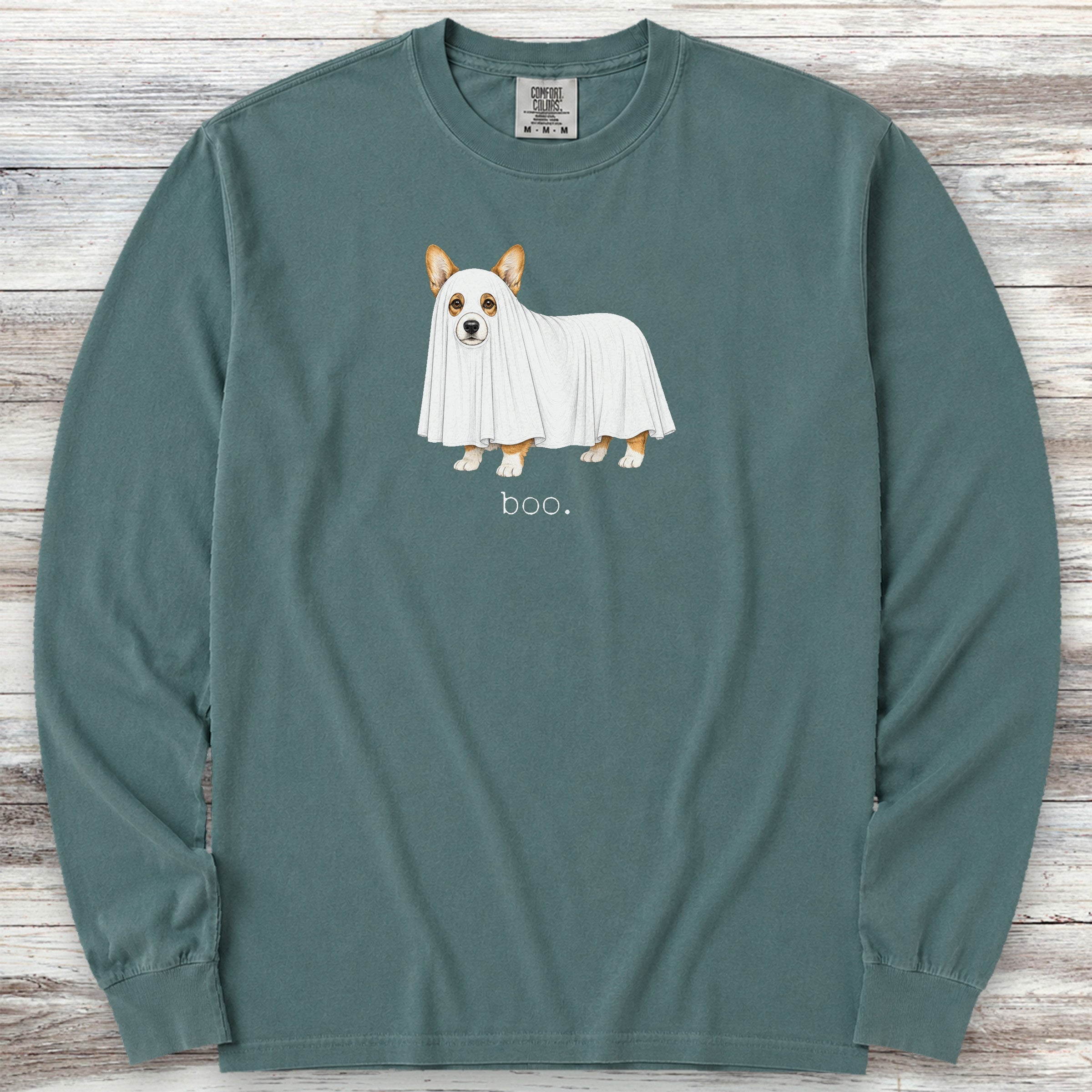 Corgi Boo Long Sleeve Tee - Blue Spruce