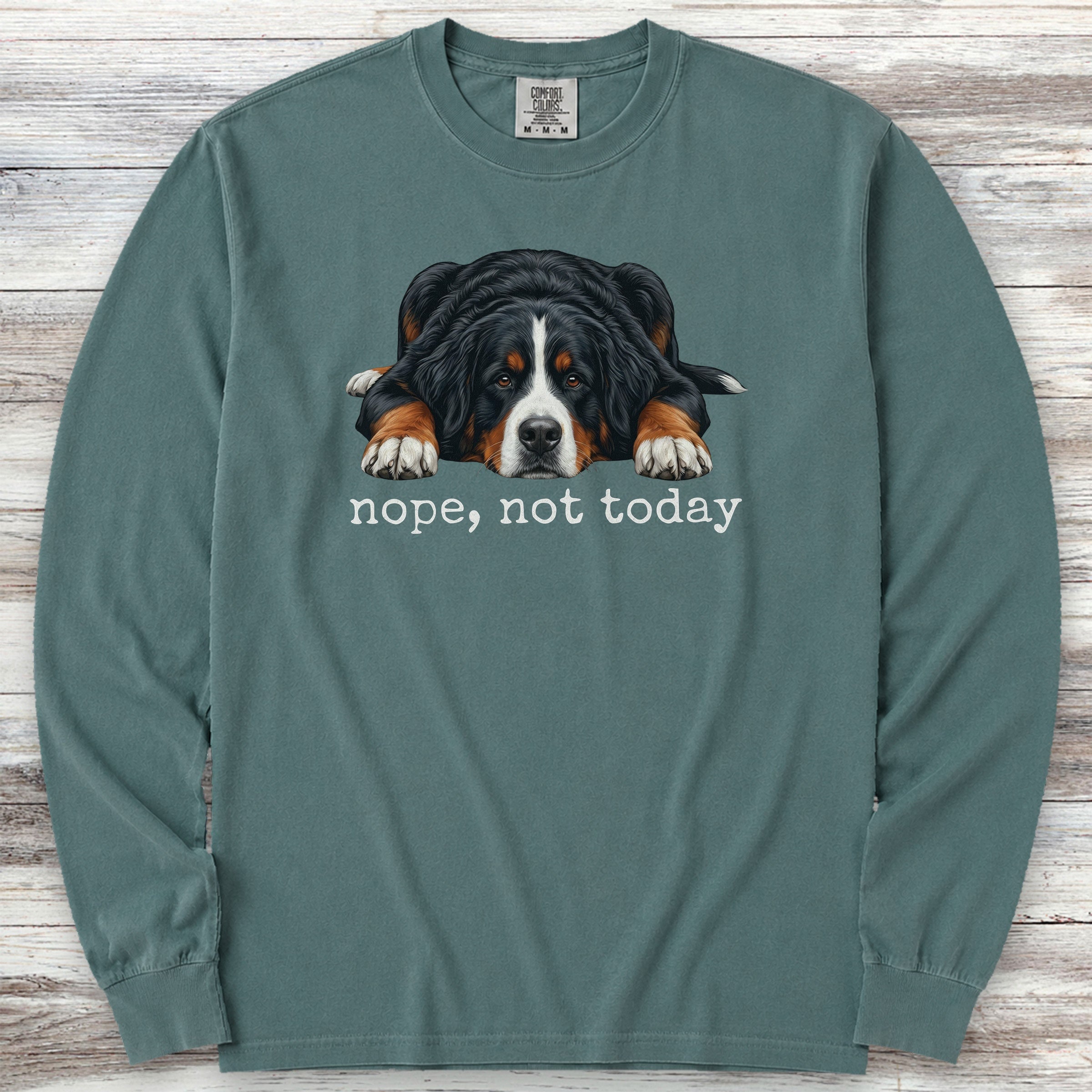 Swiss Mountain Dog Nope Long Sleeve Tee - Blue Spruce