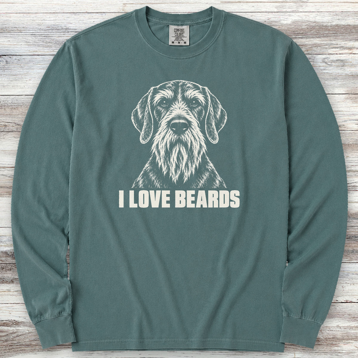 German Wirehaired Pointer I Love Beards Long Sleeve Tee - Blue Spruce