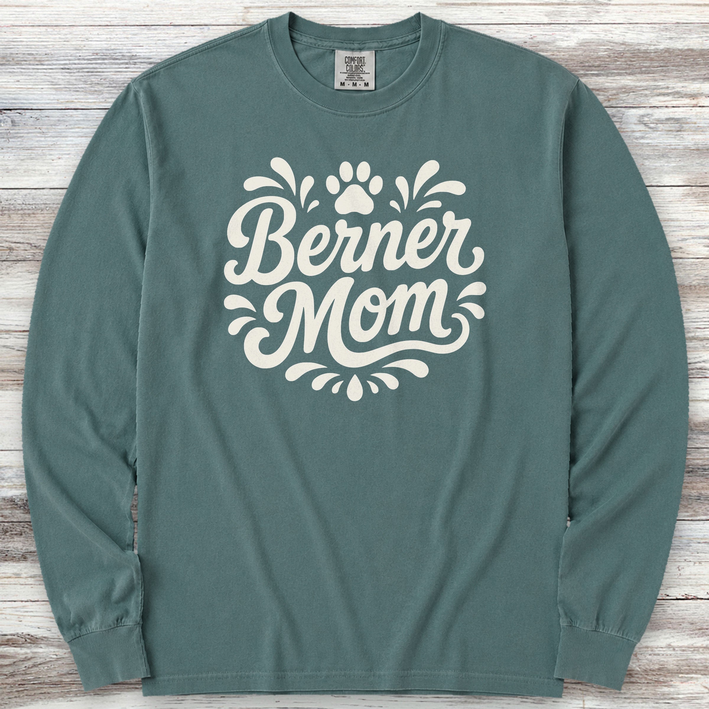 Bernese Mountain Dog Groovy Mom Long Sleeve Tee - Blue Spruce