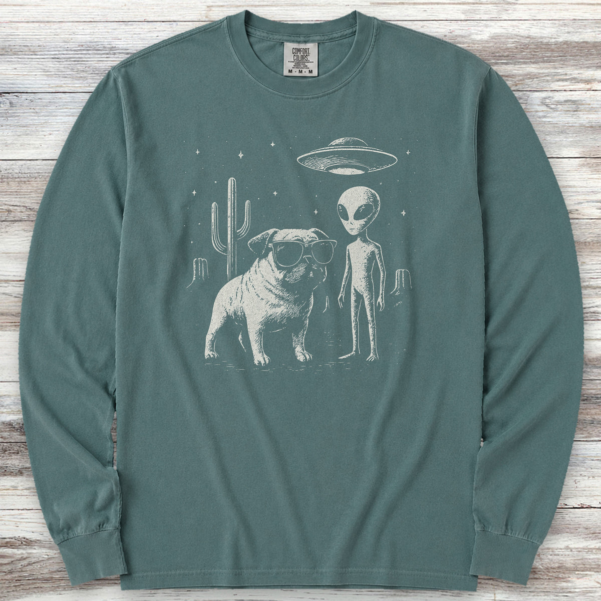 Pug Alien Encounter Long Sleeve Tee - Blue Spruce