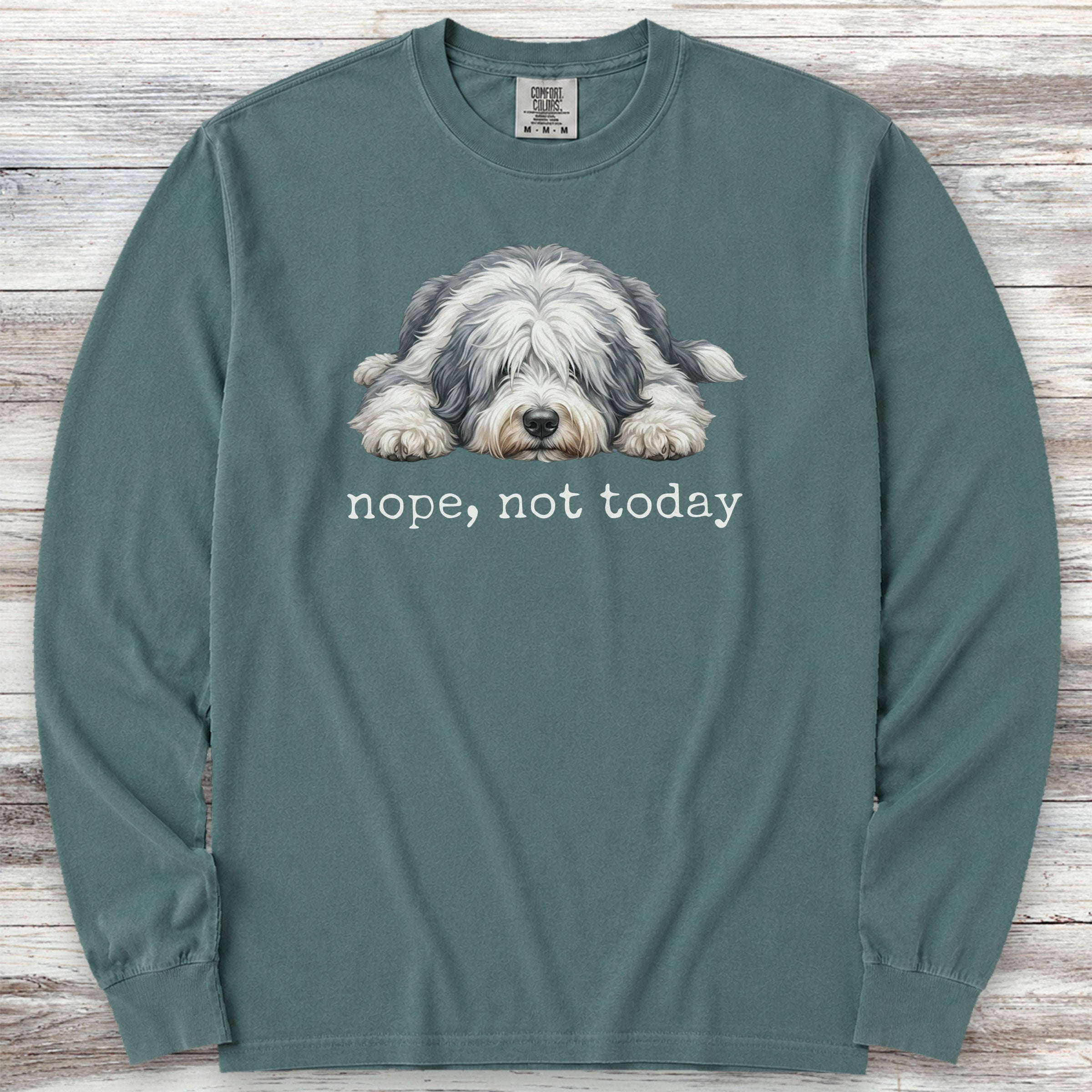 Old English Sheepdog Nope Long Sleeve Tee - Blue Spruce