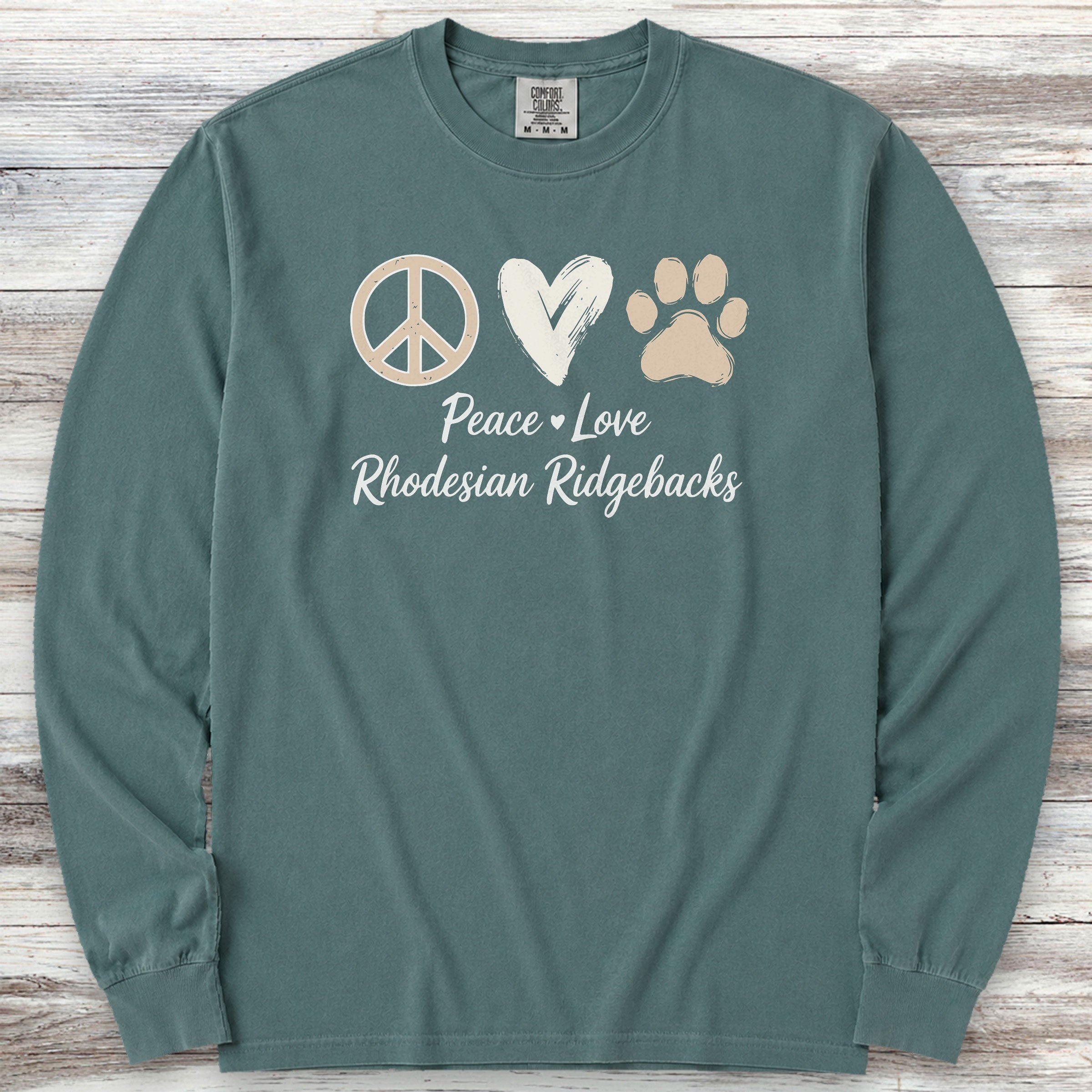 Rhodesian Ridgeback Peace Long Sleeve Tee - Blue Spruce