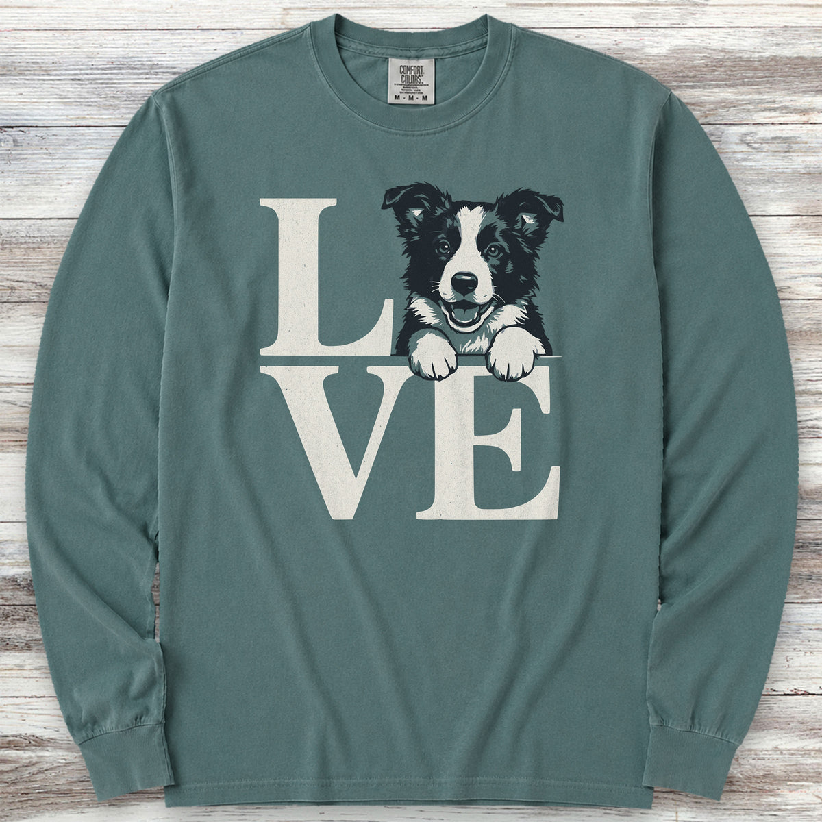 Border Collie Puppy Love Long Sleeve Tee - Blue Spruce