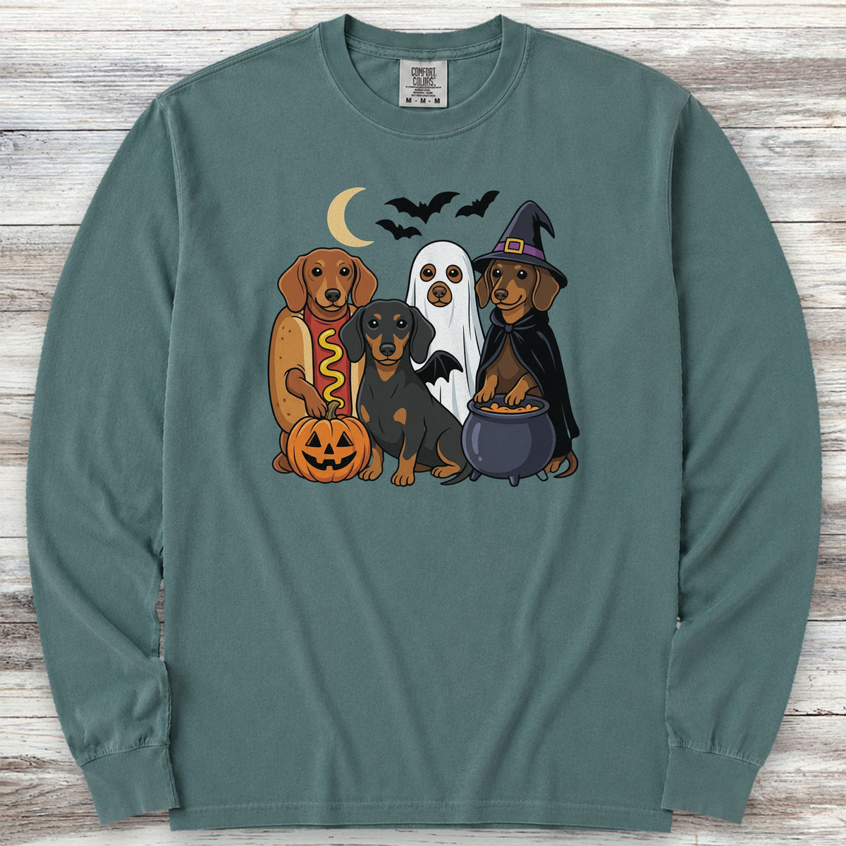 Dachshund Halloween Long Sleeve Tee - Blue Spruce
