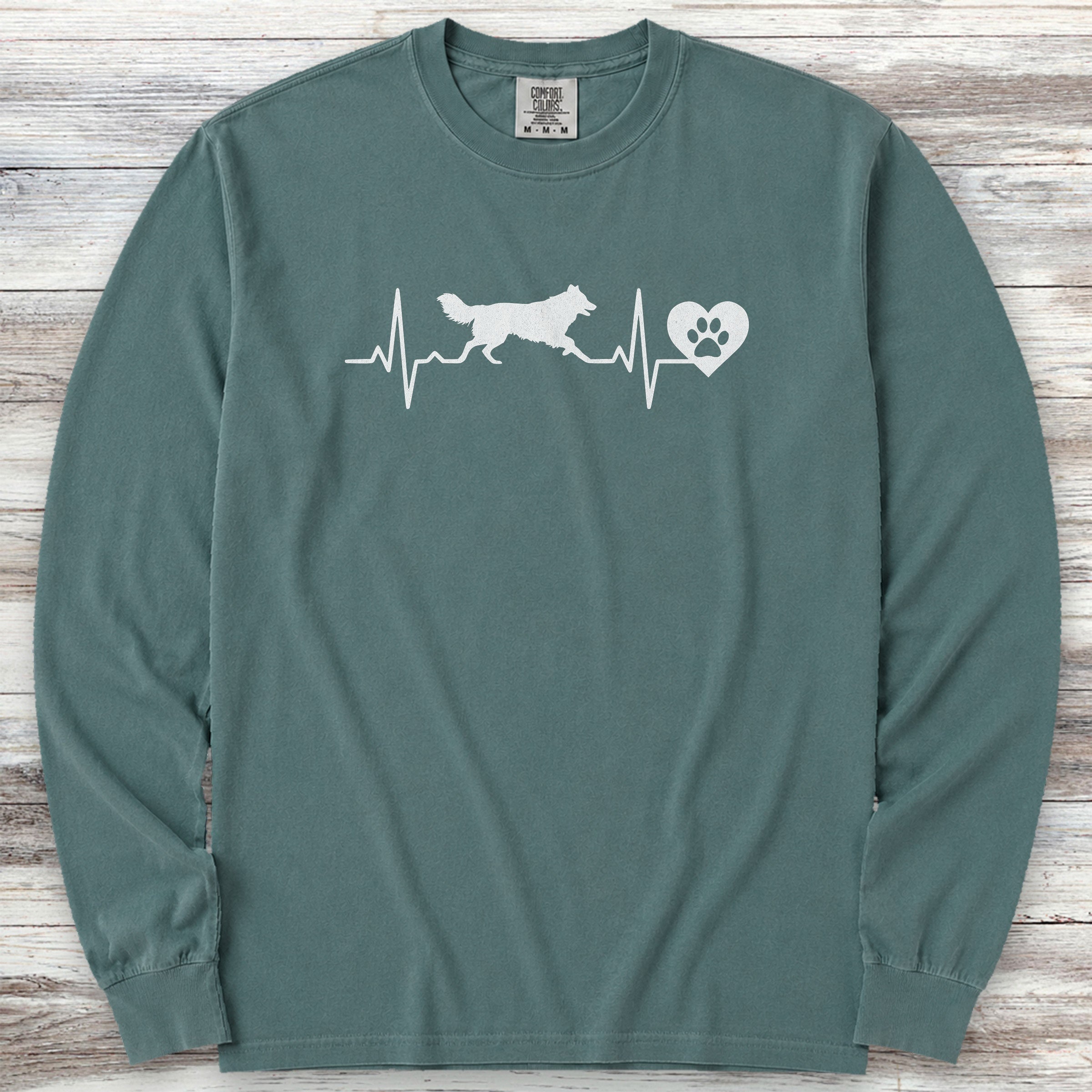 Border Collie Heartbeat Long Sleeve Tee - Blue Spruce
