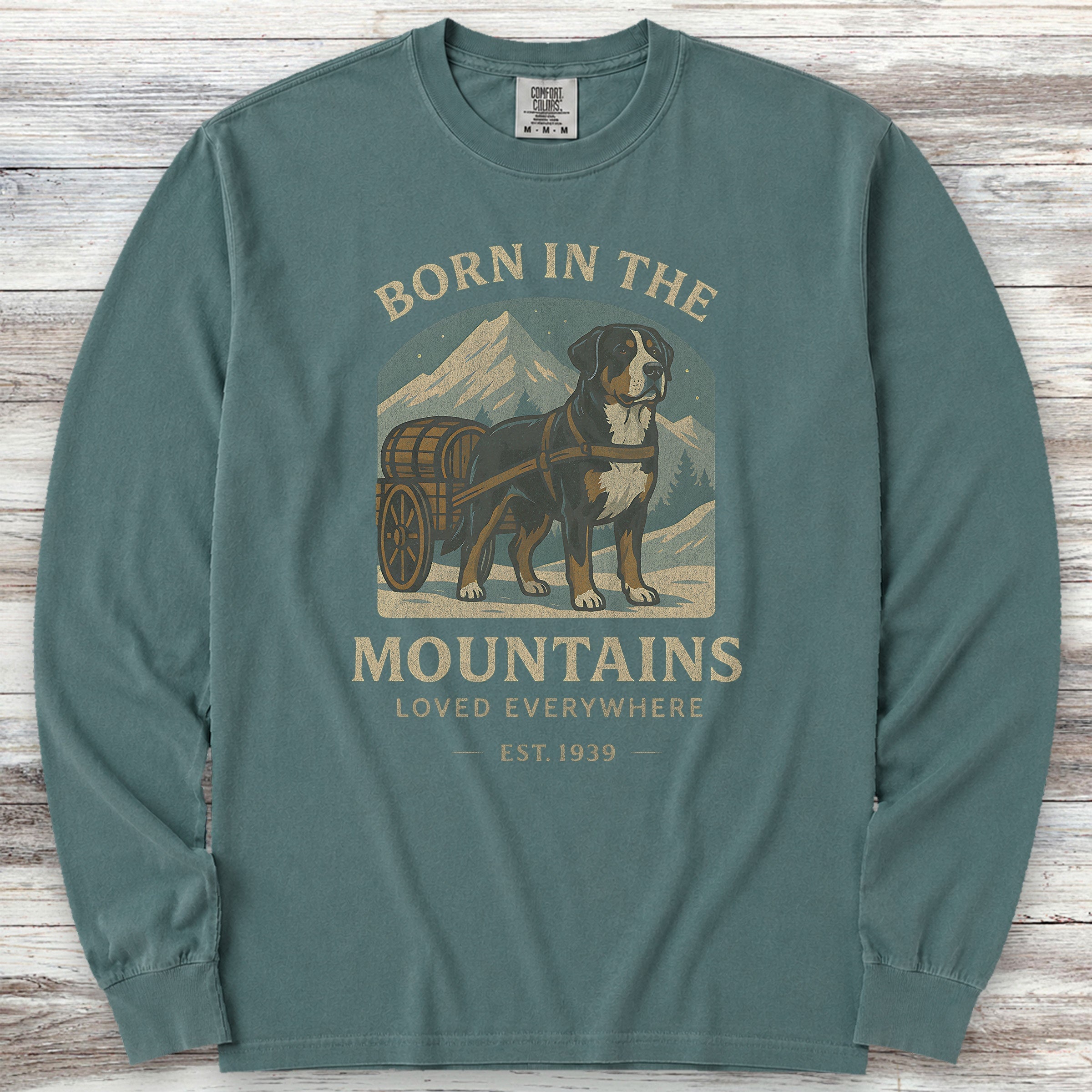 Swiss Mountain Dog Born Long Sleeve Tee - Blue Spruce