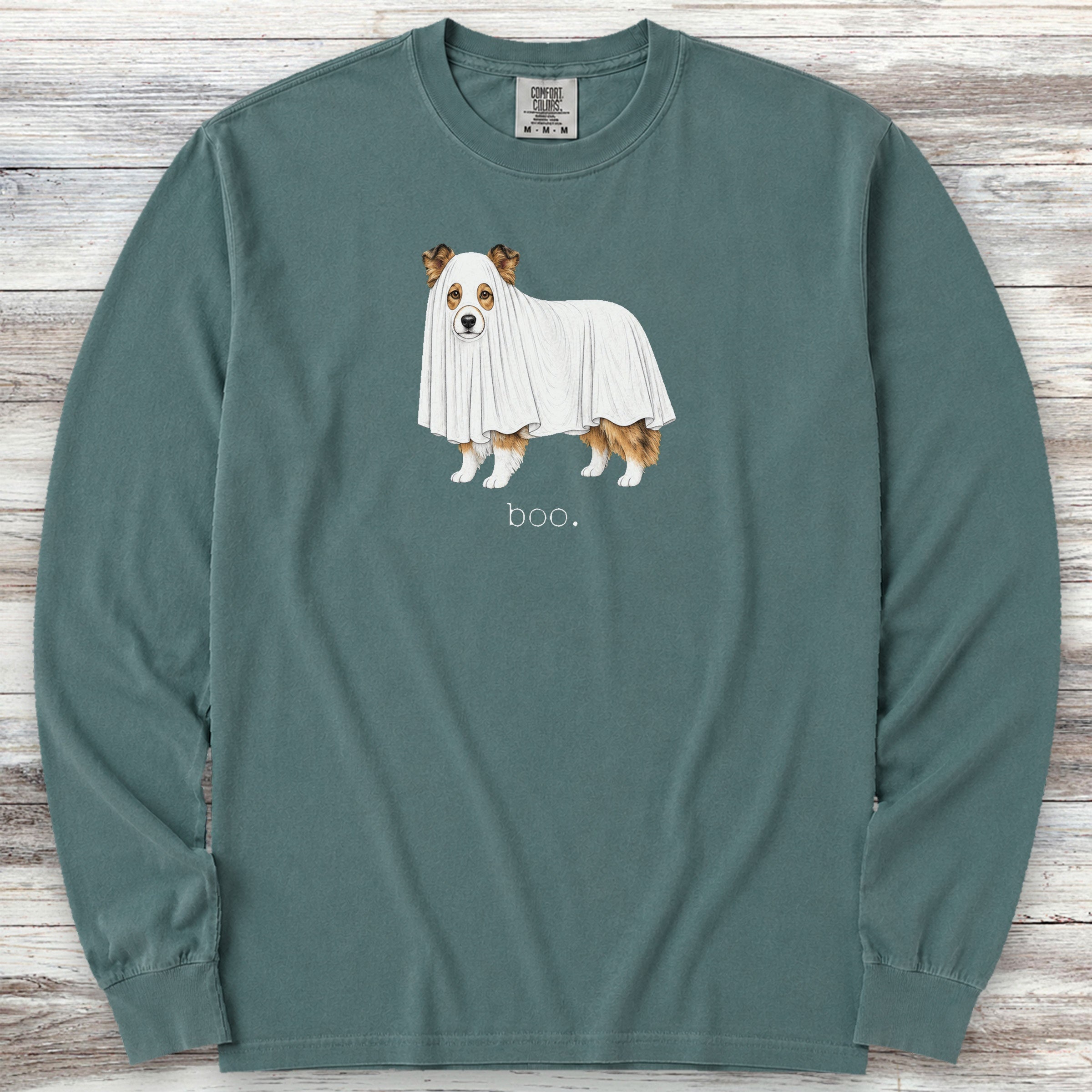 Shetland Sheepdog Boo Long Sleeve Tee - Blue Spruce