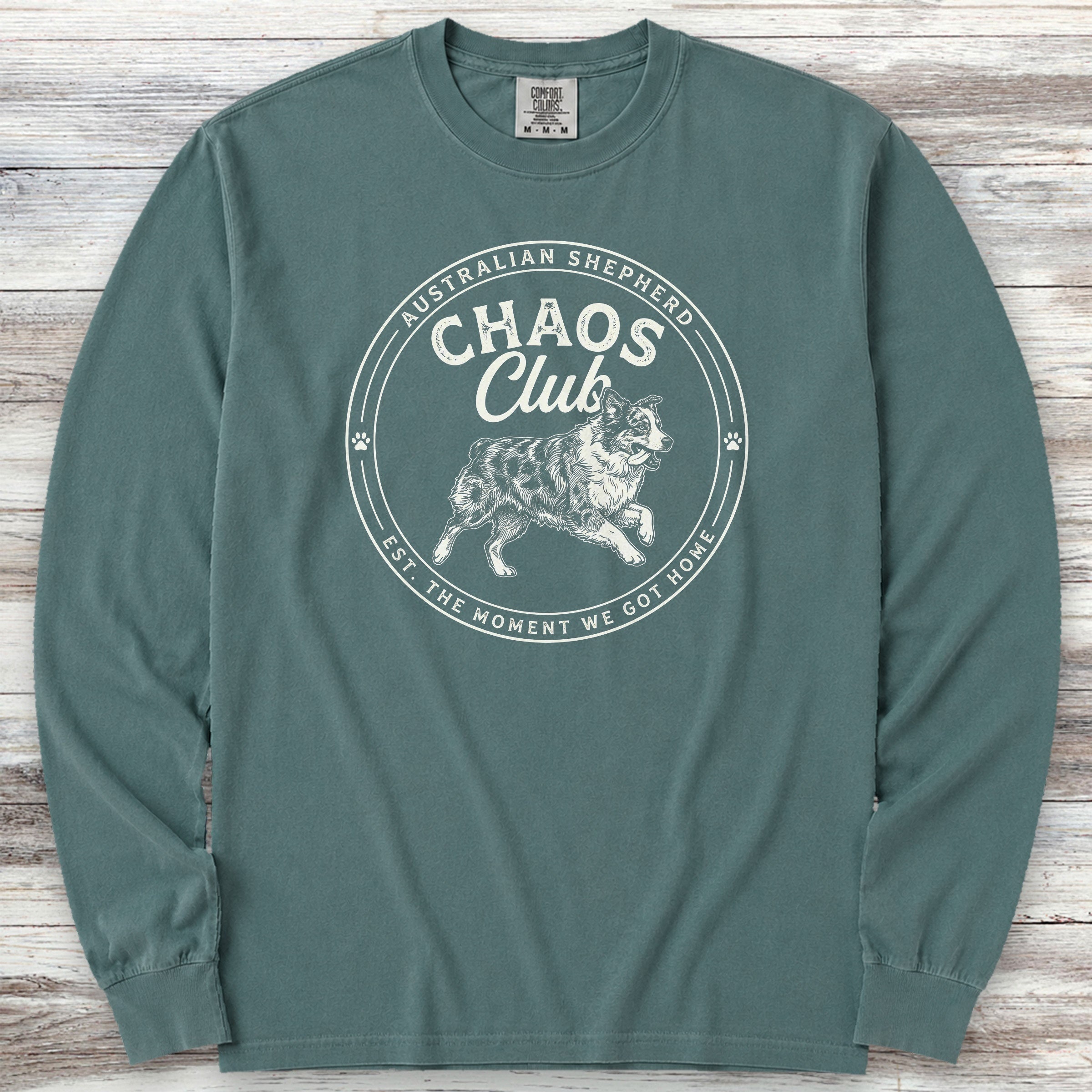 Australian Shepherd Chaos Club Long Sleeve Tee - Blue Spruce