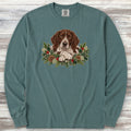 German Shorthaired Pointer Liver Patched Winter Greenery Faux Embroidery Long Sleeve Tee - Blue Spruce