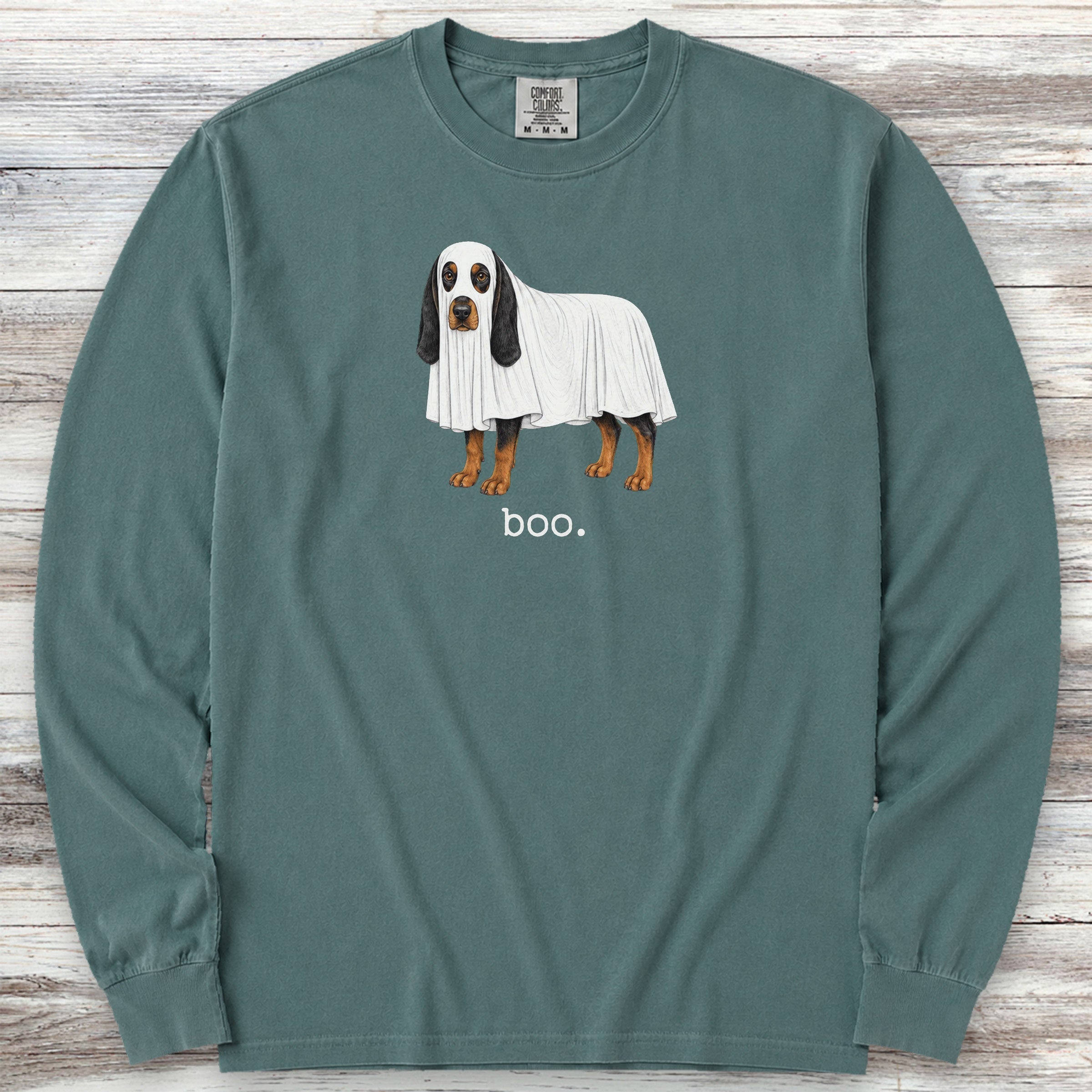 Black and Tan Coonhound Boo Long Sleeve Tee - Blue Spruce