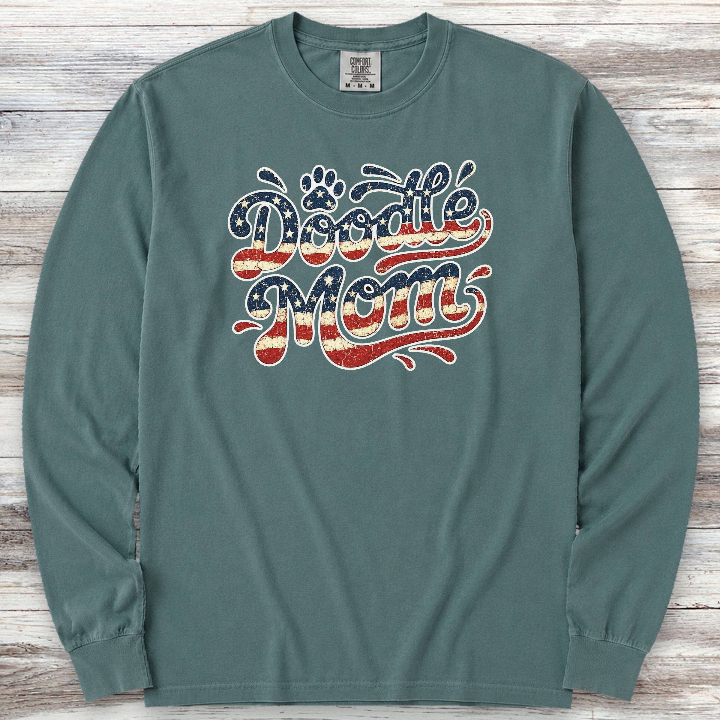 Doodle USA Mom Long Sleeve Tee - Blue Spruce