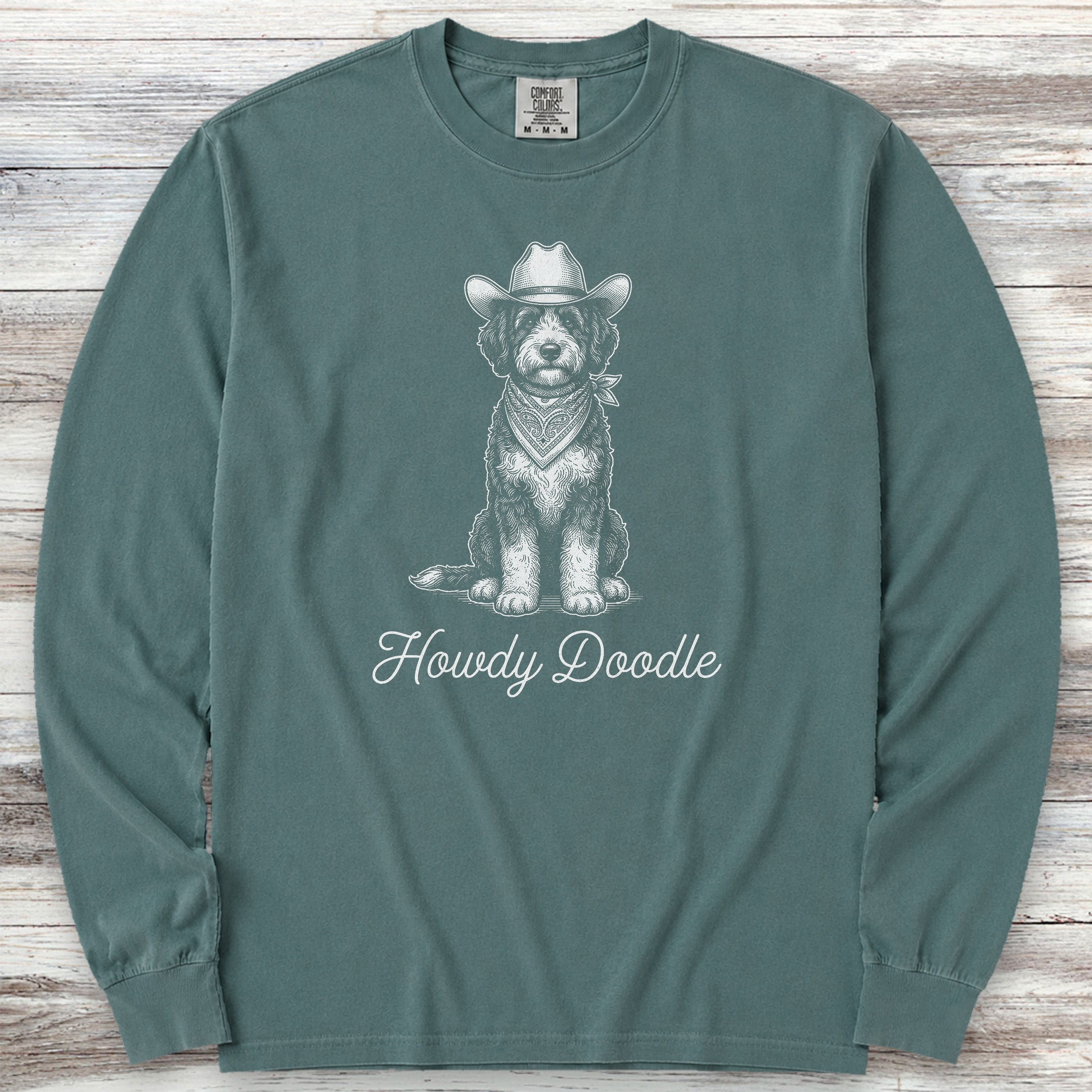 Bernedoodle Howdy Doodle Long Sleeve Tee - Blue Spruce