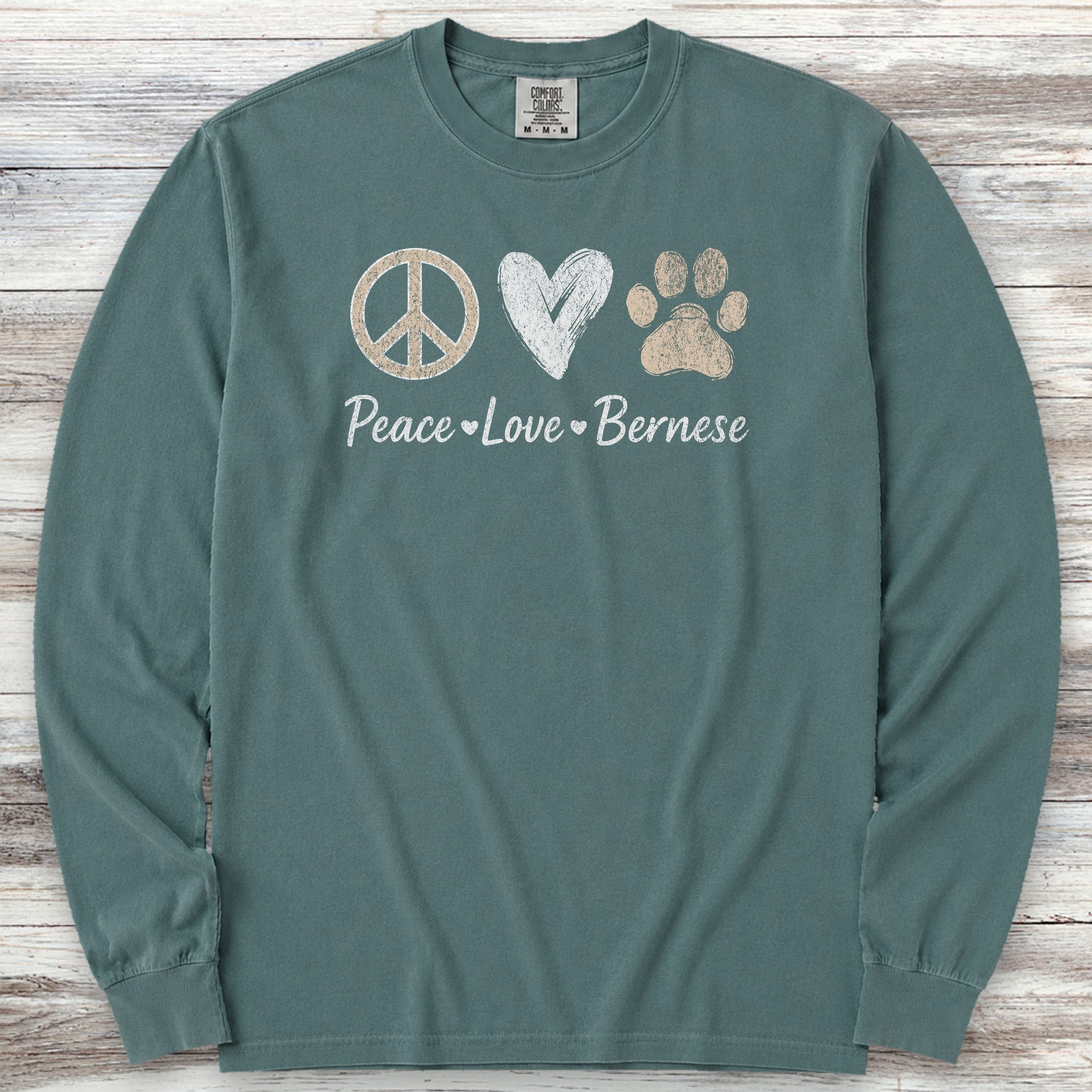 Bernese Mountain Dog Peace Long Sleeve Tee - Blue Spruce