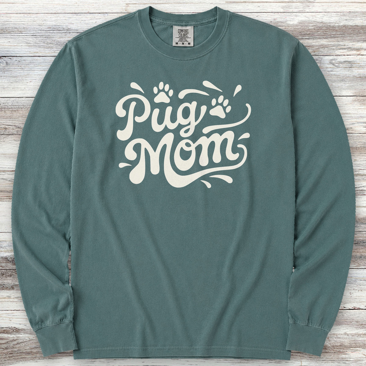 Pug Groovy Mom Long Sleeve Tee - Blue Spruce