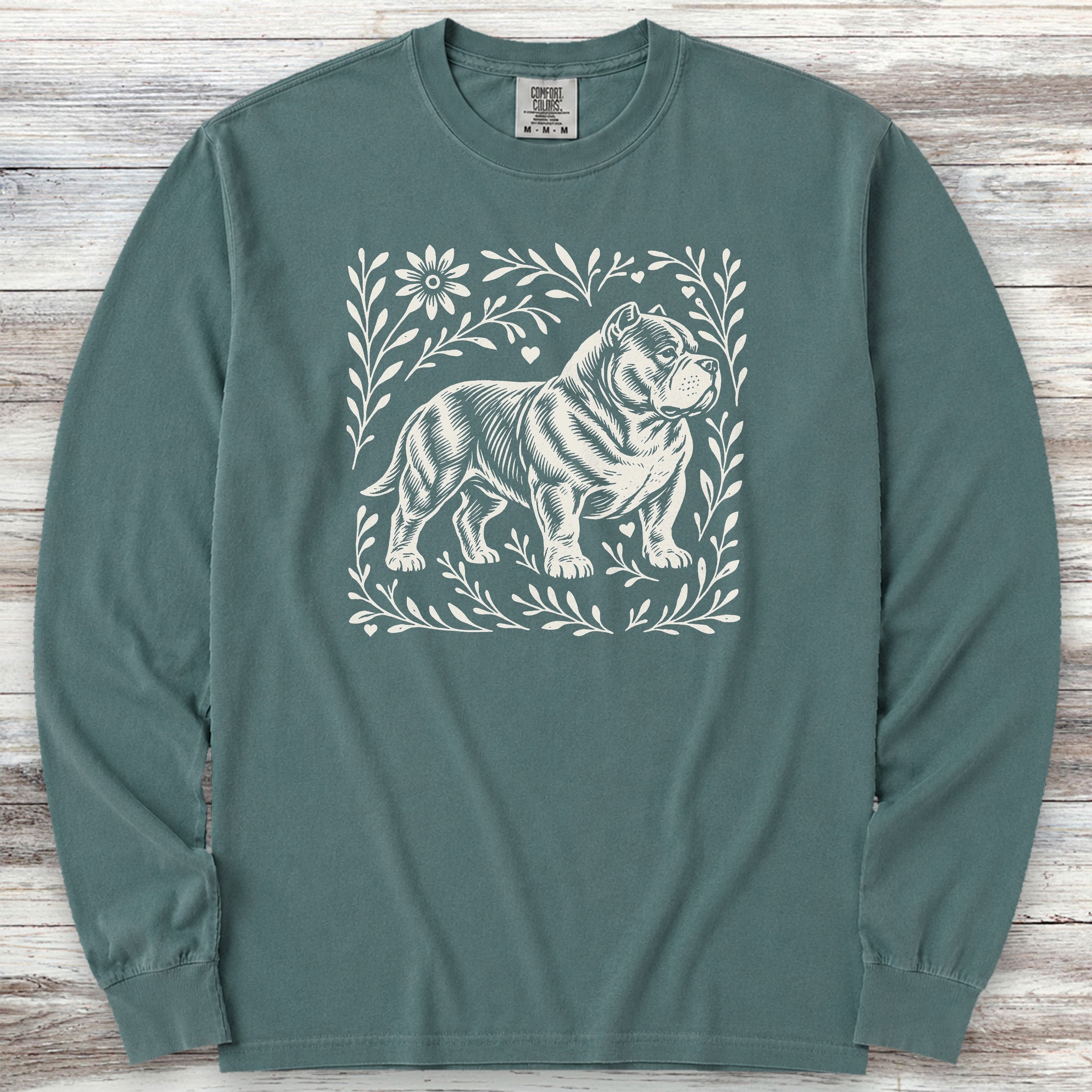 American Bully Linocut Long Sleeve Tee - Blue Spruce