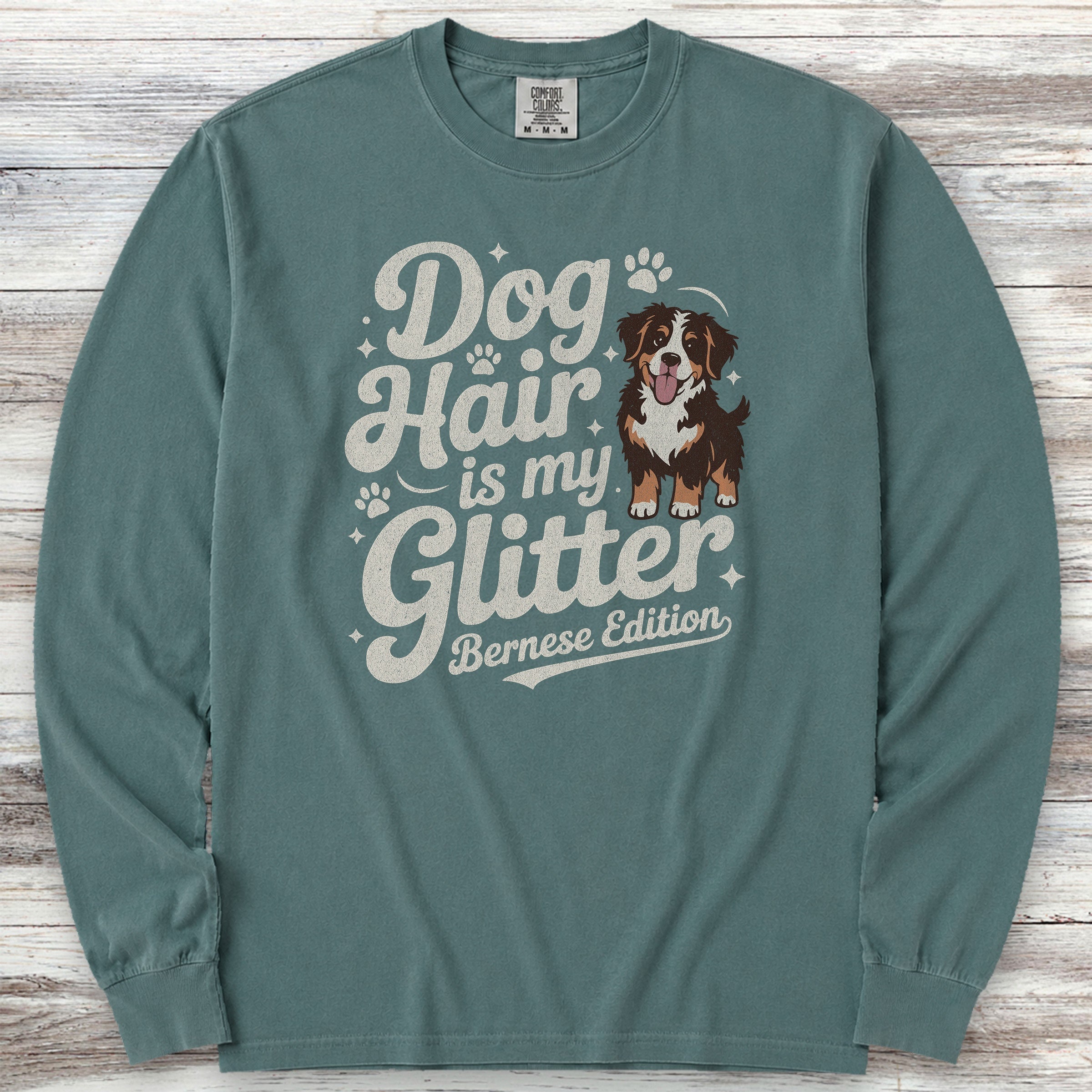 Bernese Mountain Dog Glitter Long Sleeve Tee - Blue Spruce