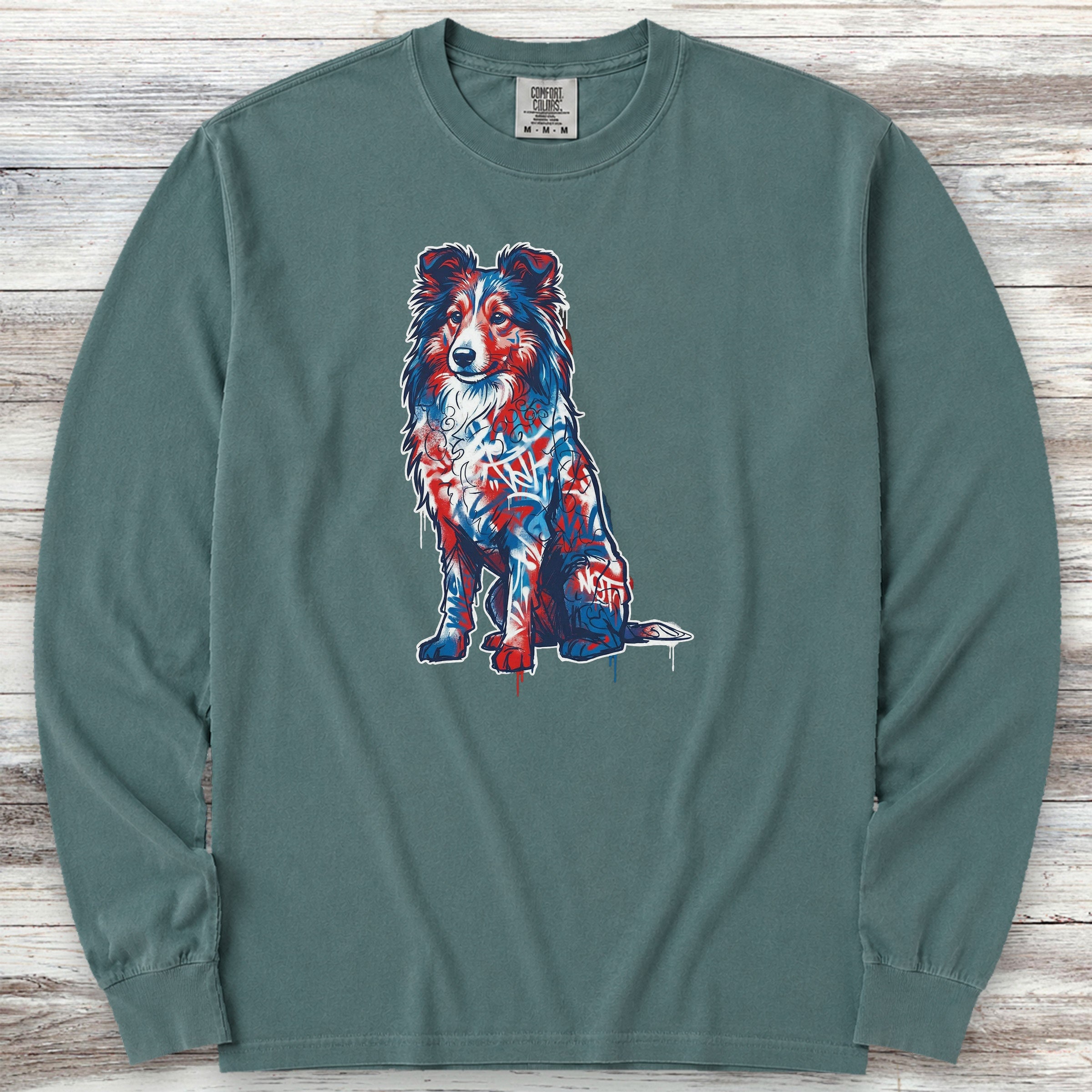 Shetland Sheepdog American Grafitti Long Sleeve Tee - Blue Spruce