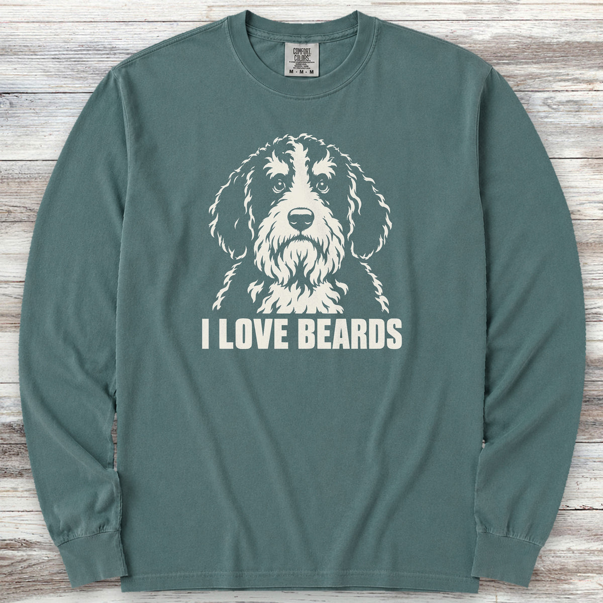 Bernedoodle I Love Beards Long Sleeve Tee - Blue Spruce
